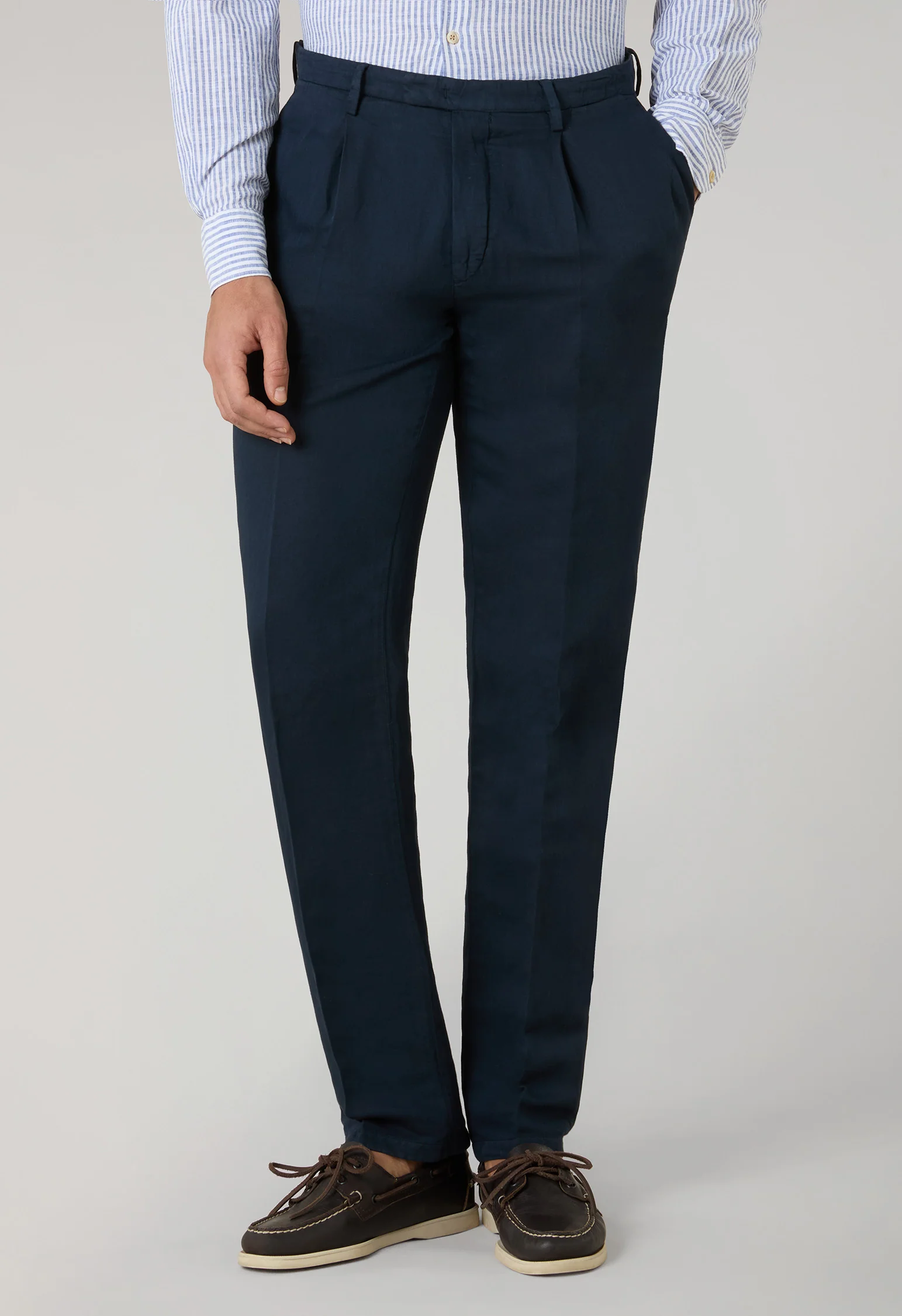 Abito Dover doppiopetto in cotone e lino satin tinto in capo blu - Image 4