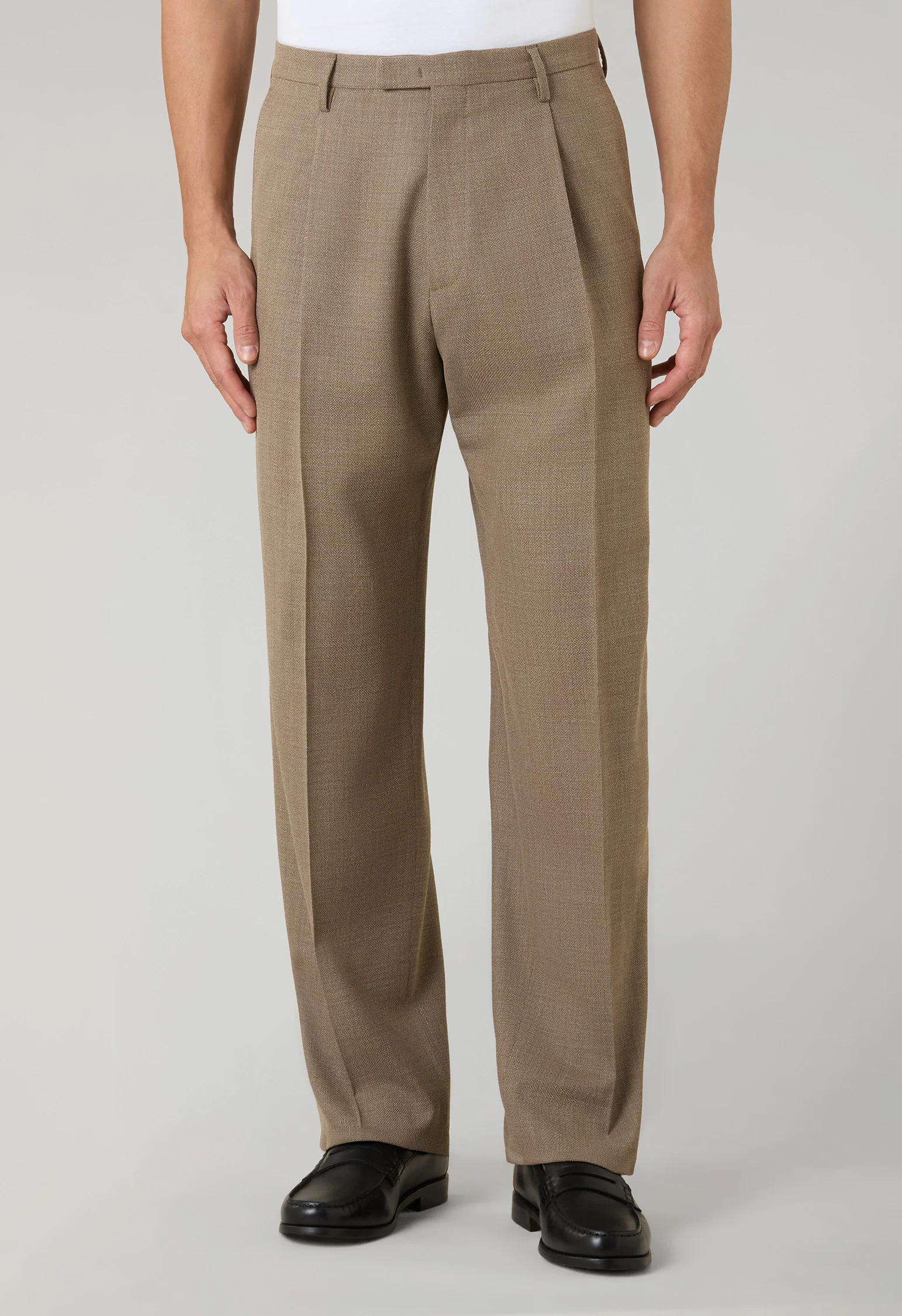 Abito Fluido in lana a nido d'ape beige - Image 4