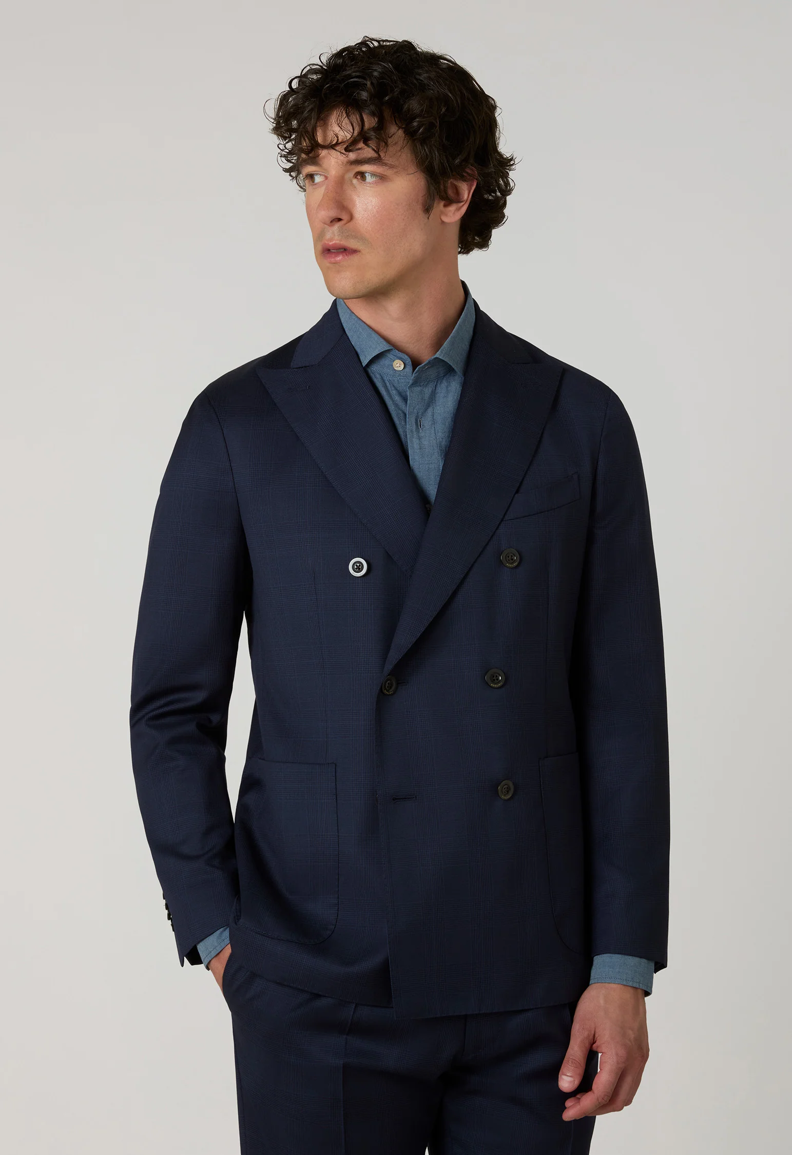 Abito K-Jacket doppiopetto in lana Principe di Galles blu - Image 3