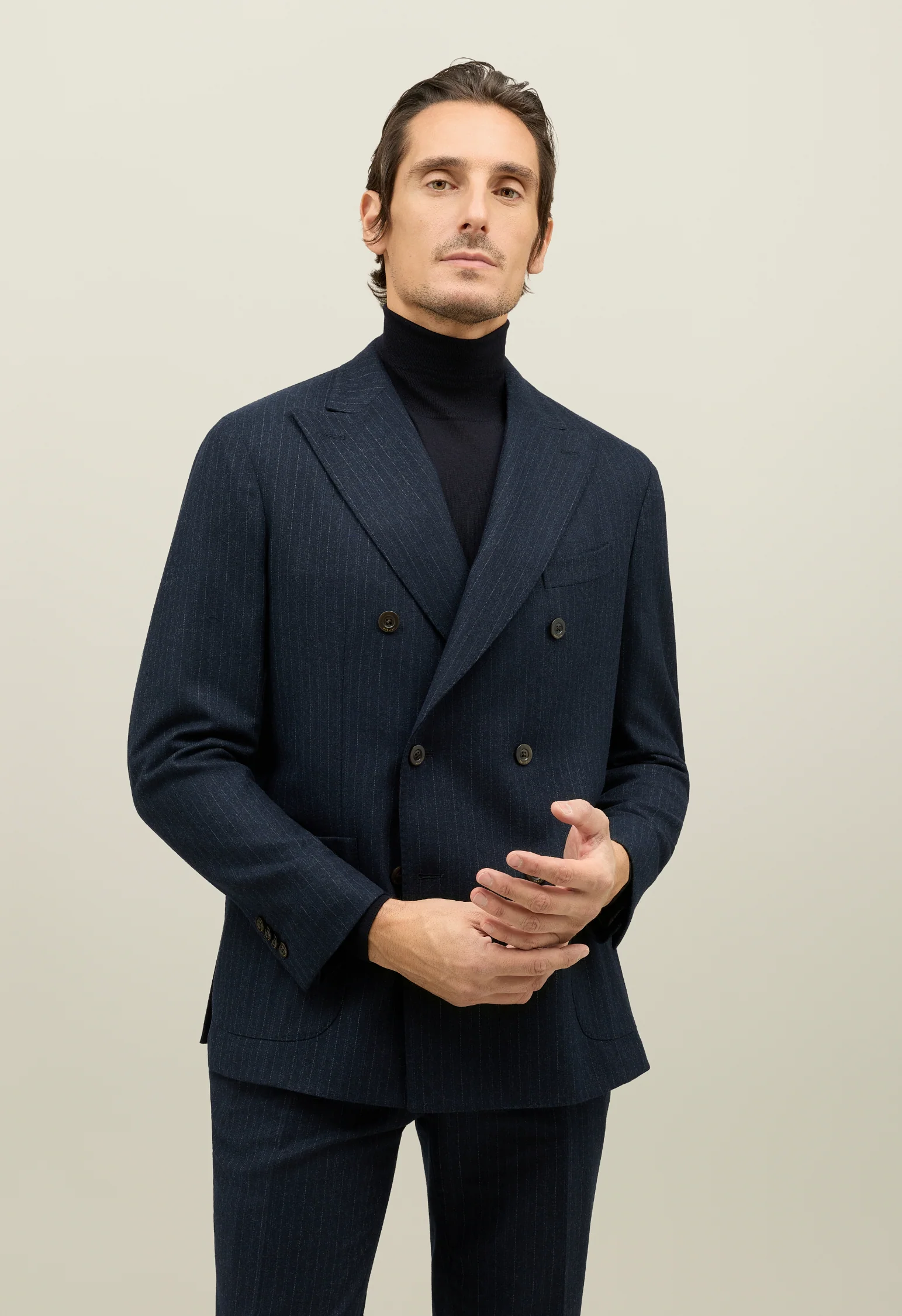 Abito K-Suit doppiopetto gessato in flanella blu - Image 3