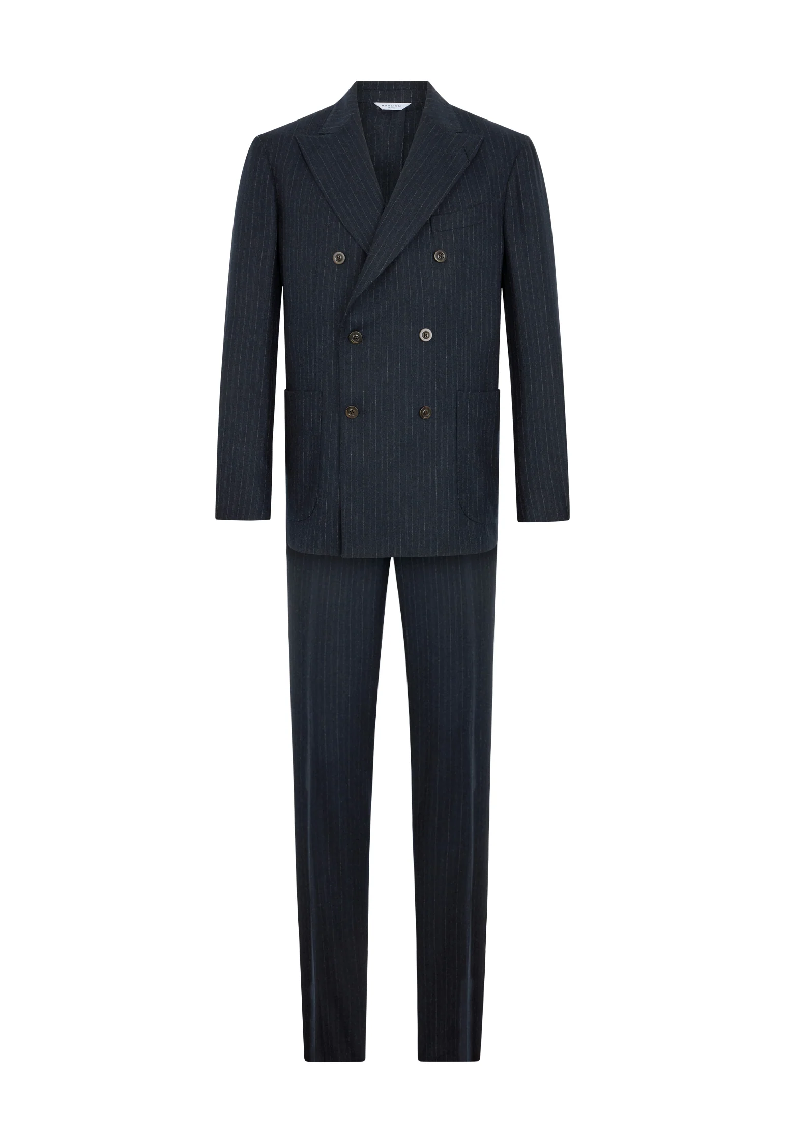 Abito K-Suit doppiopetto gessato in flanella blu - Image 5