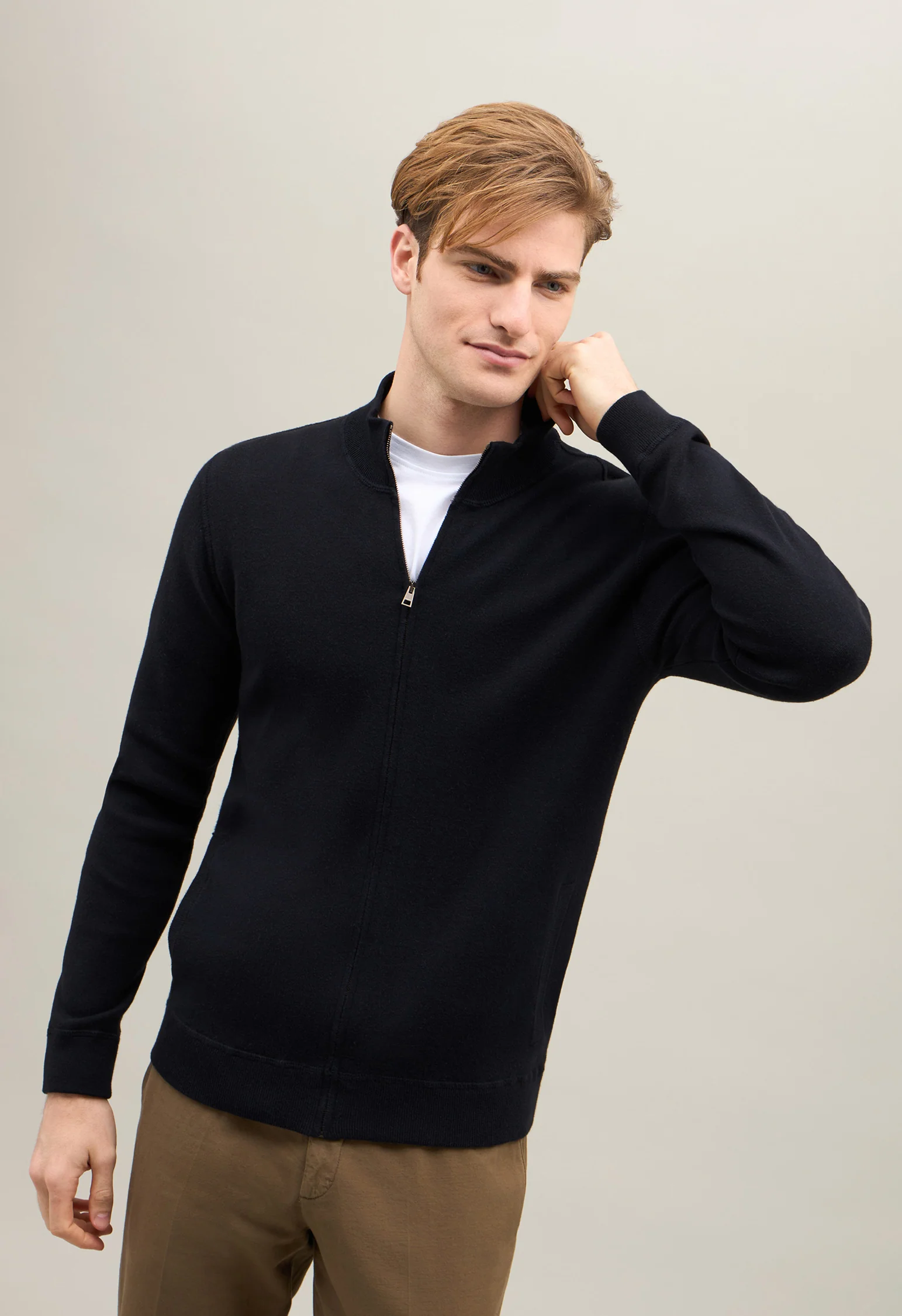 Bomber in maglia in cotone e cashmere blu - Image 3