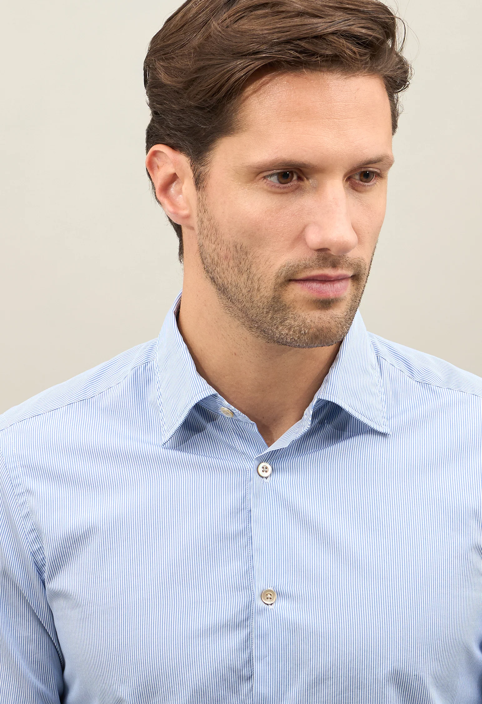 Camicia in cotone a righe azzurro - Image 3