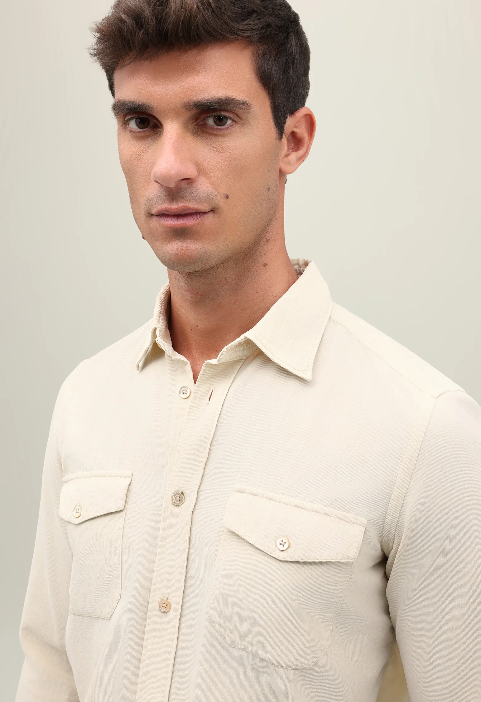 Camicia western in velluto a costine bianca - Image 3