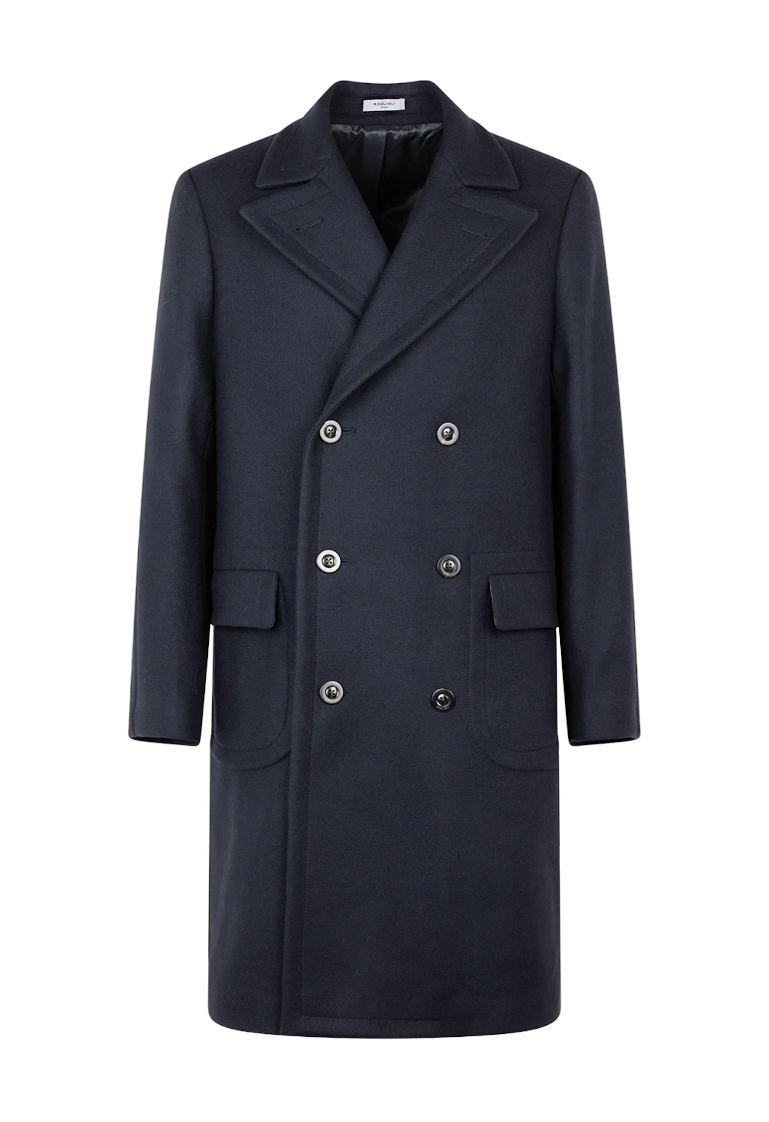 Cappotto doppiopetto in lana vergine e cashmere blu - Image 4
