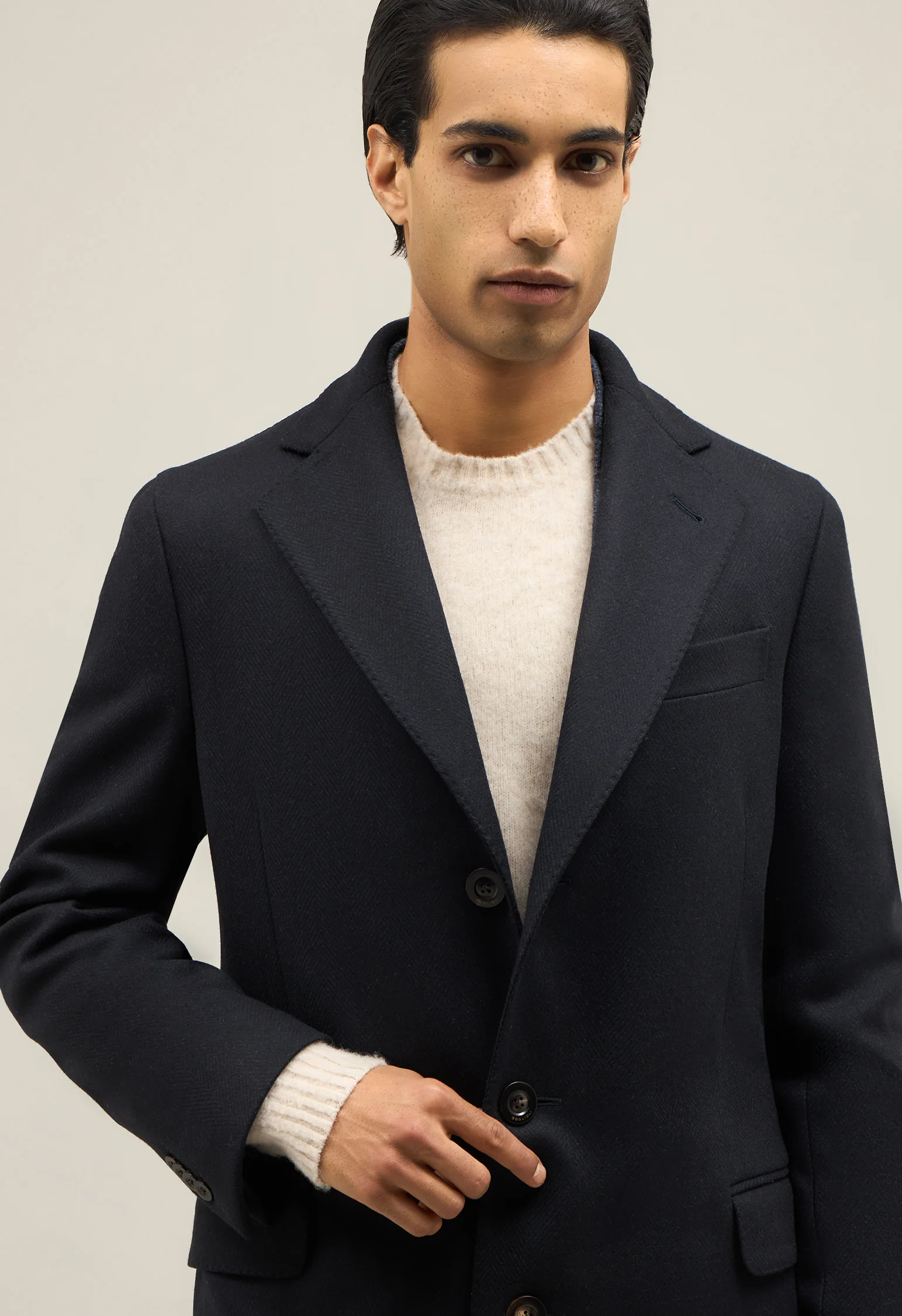 Cappotto K-Coat in misto lana a spina di pesce blu - Image 3