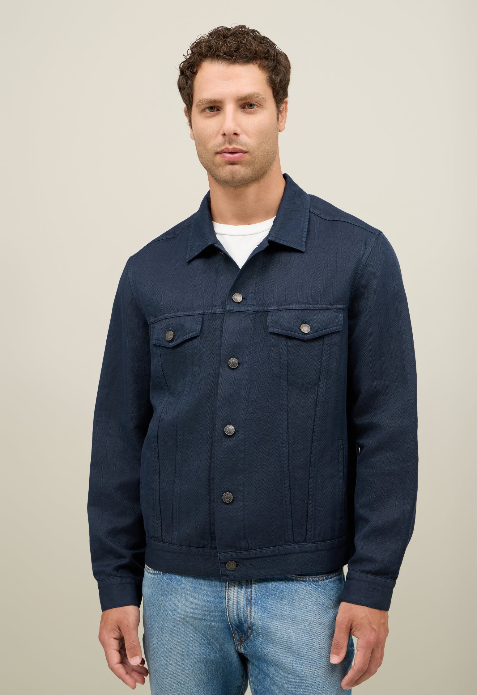 Giacca Biker in cotone tinto in capo blu - Image 3