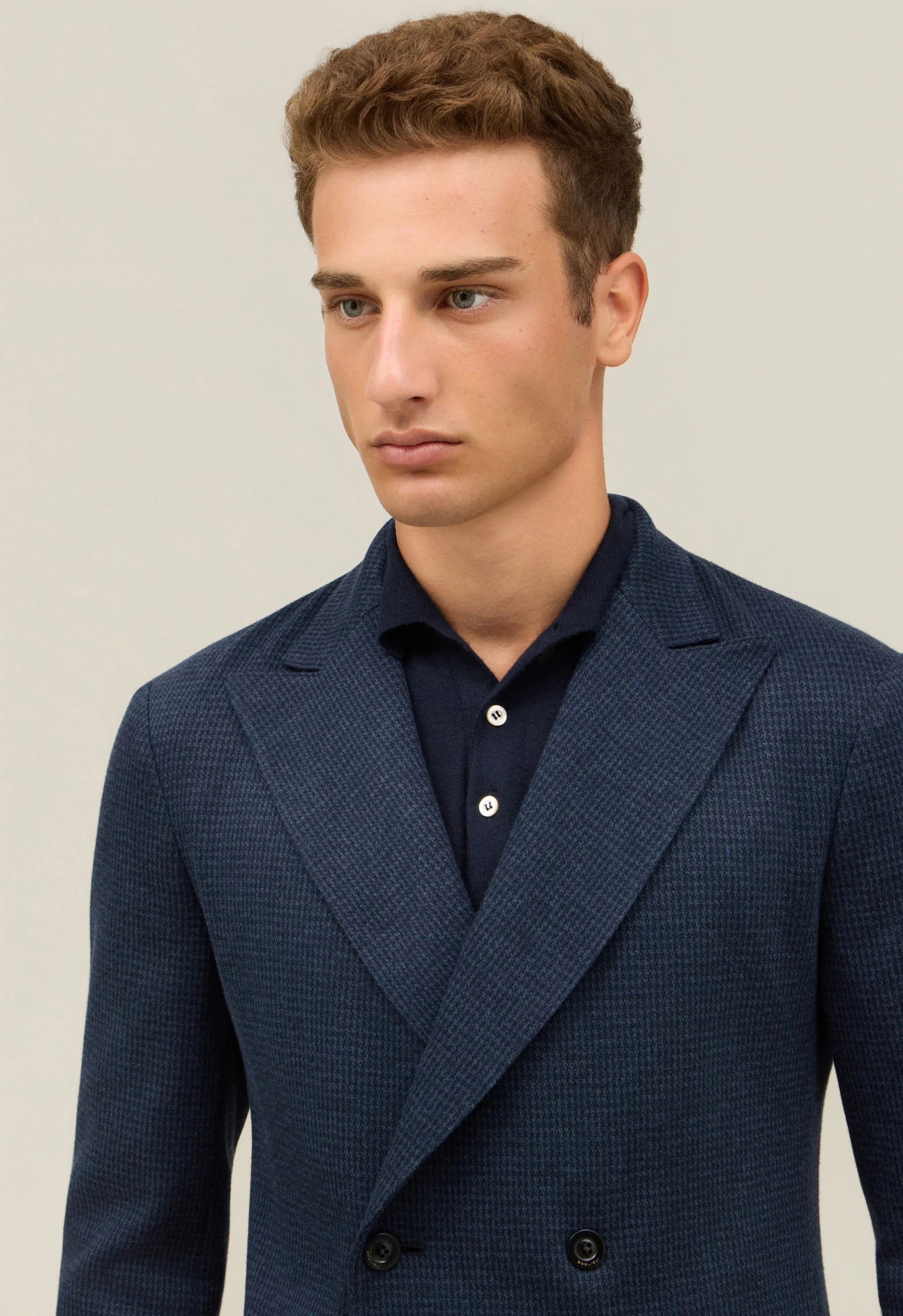 Giacca easy doppiopetto in jersey pied-de-poule blu - Image 3