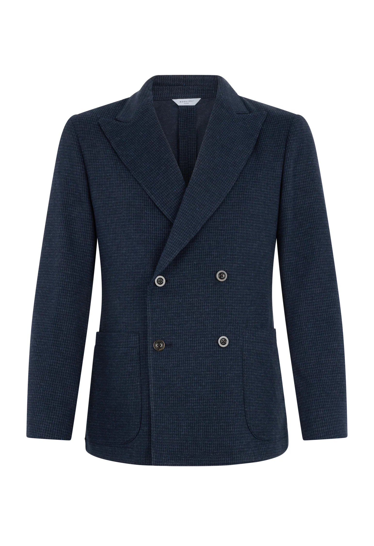 Giacca easy doppiopetto in jersey pied-de-poule blu - Image 4