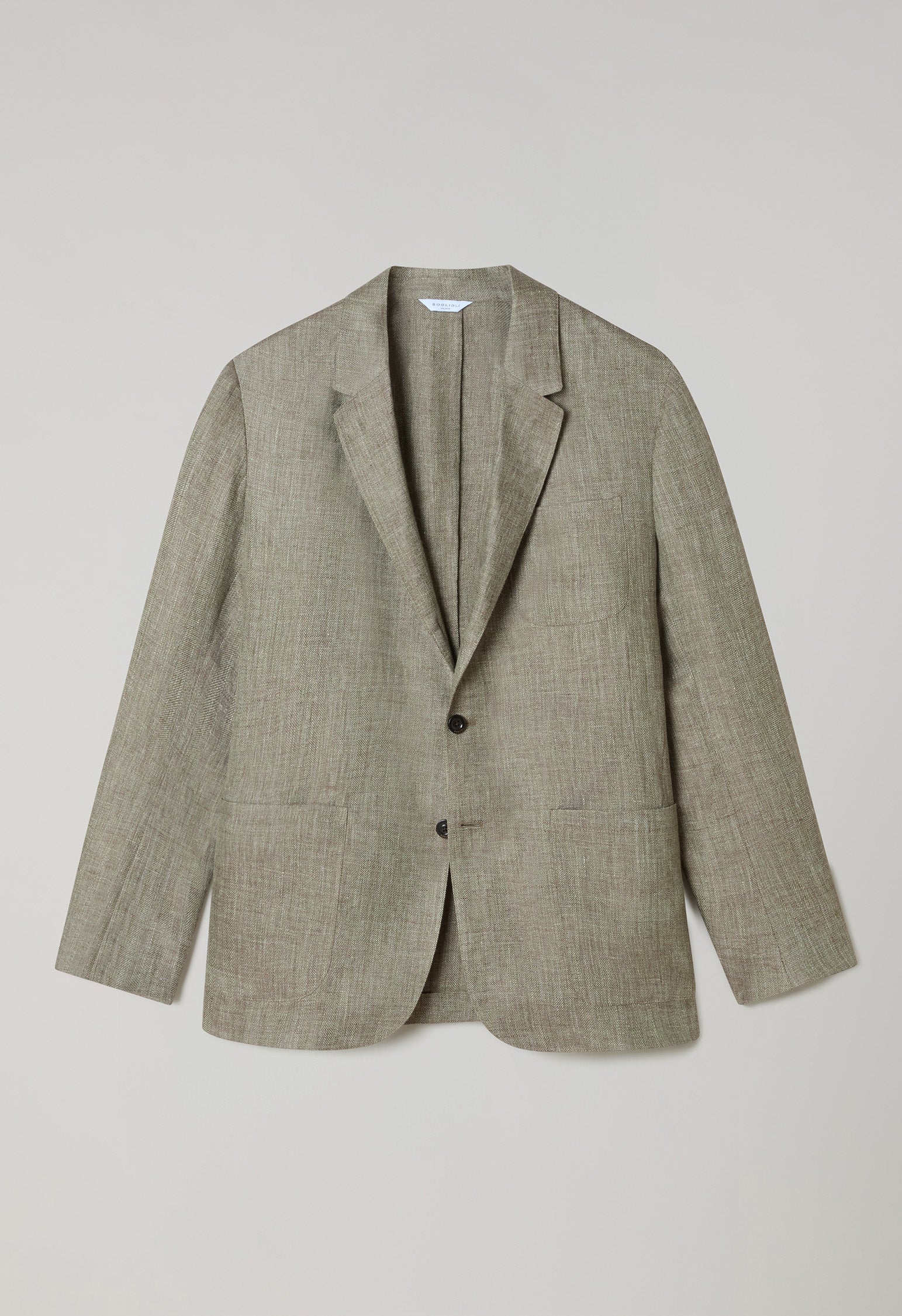 Giacca Khaki in lino a spina di pesce verde chiaro - Image 4