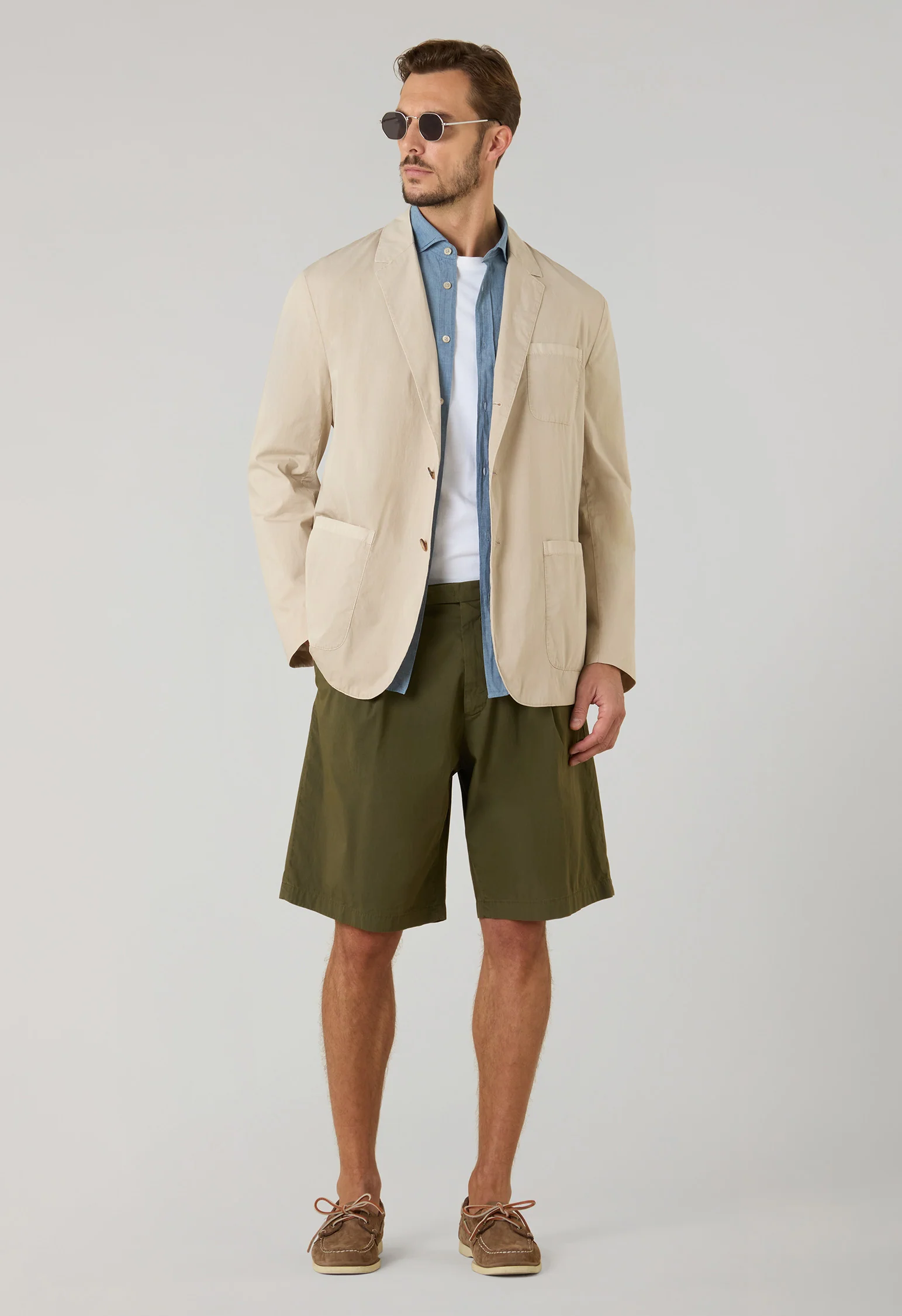 Giacca Khaki in popeline tinto in capo beige - Image 3