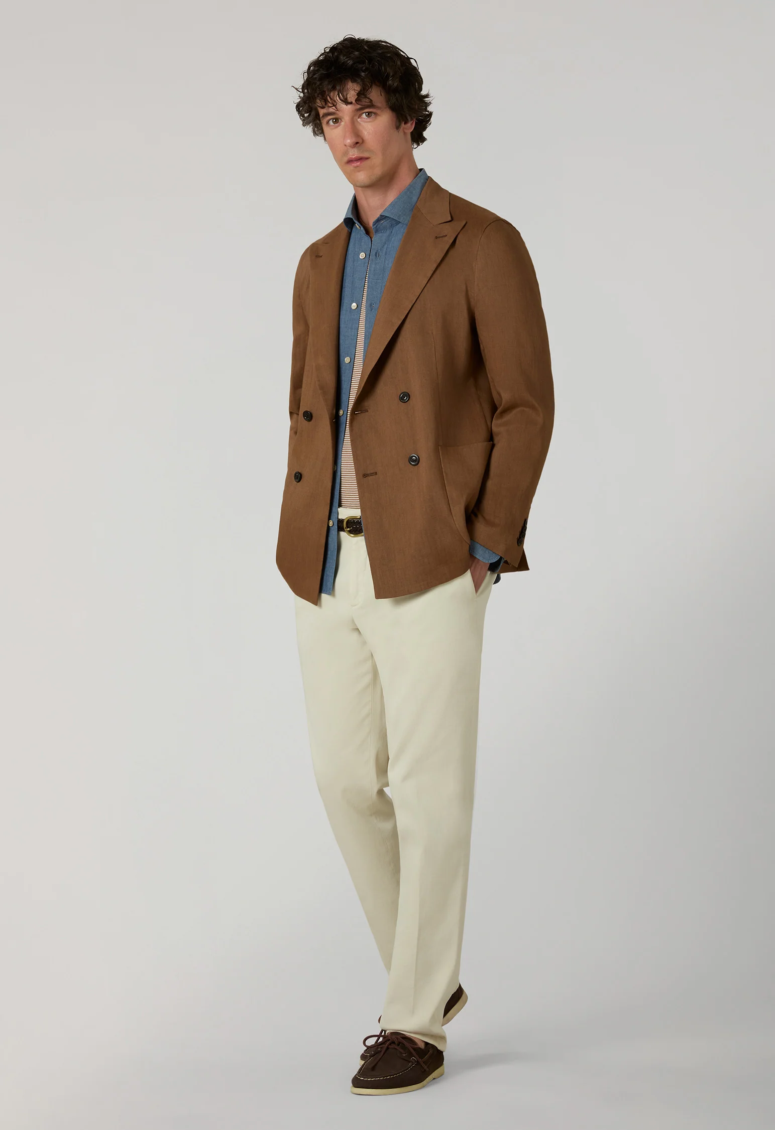 Giacca Sartoria doppiopetto in lino e mohair marrone - Image 3
