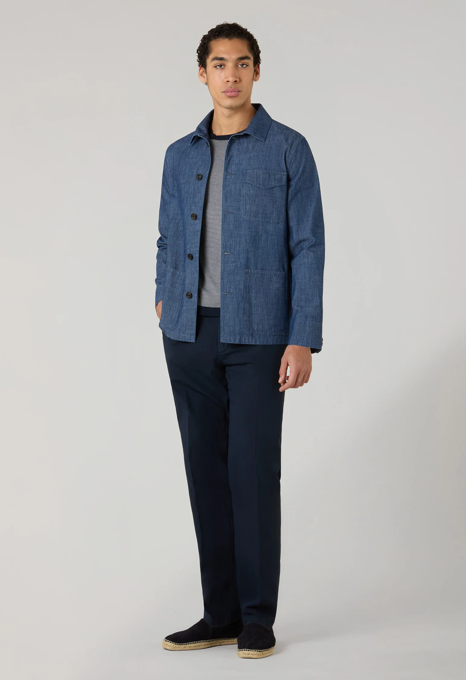 Joggers in gabardina di cotone e lino tinto in capo blu - Image 3