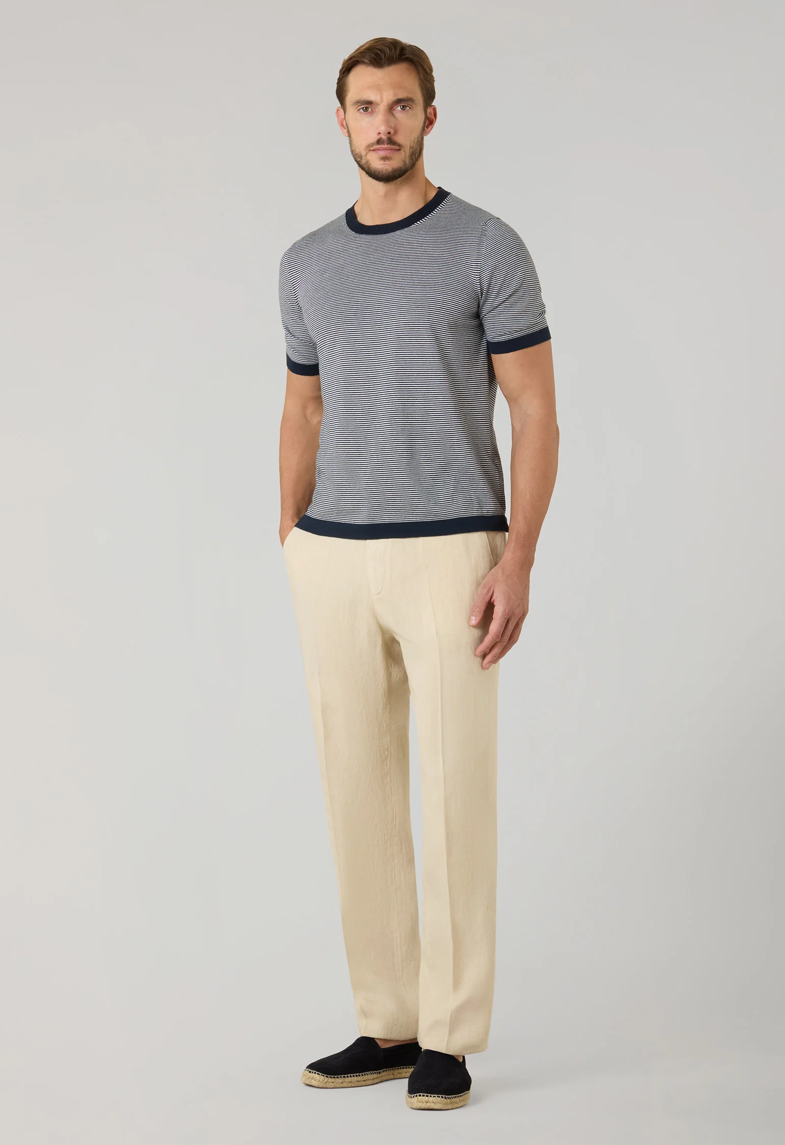 Joggers in lino tinto in capo beige - Image 3