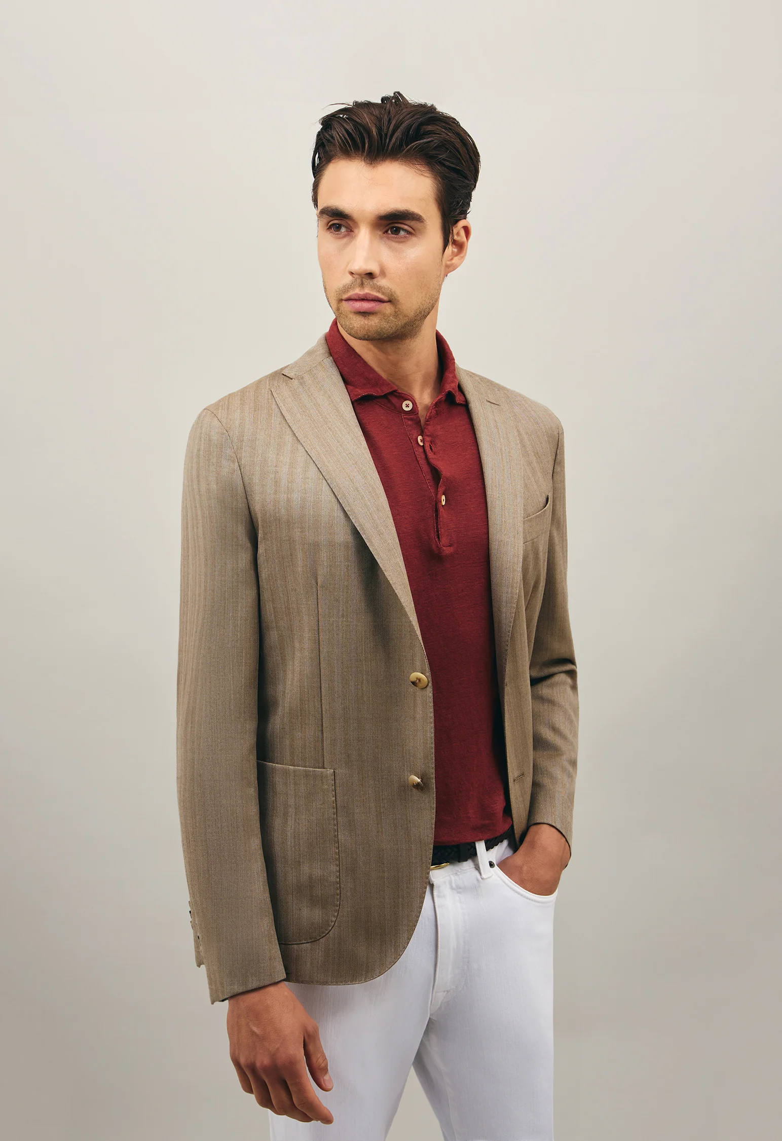 K-Jacket chevron in lana e seta beige - Image 3