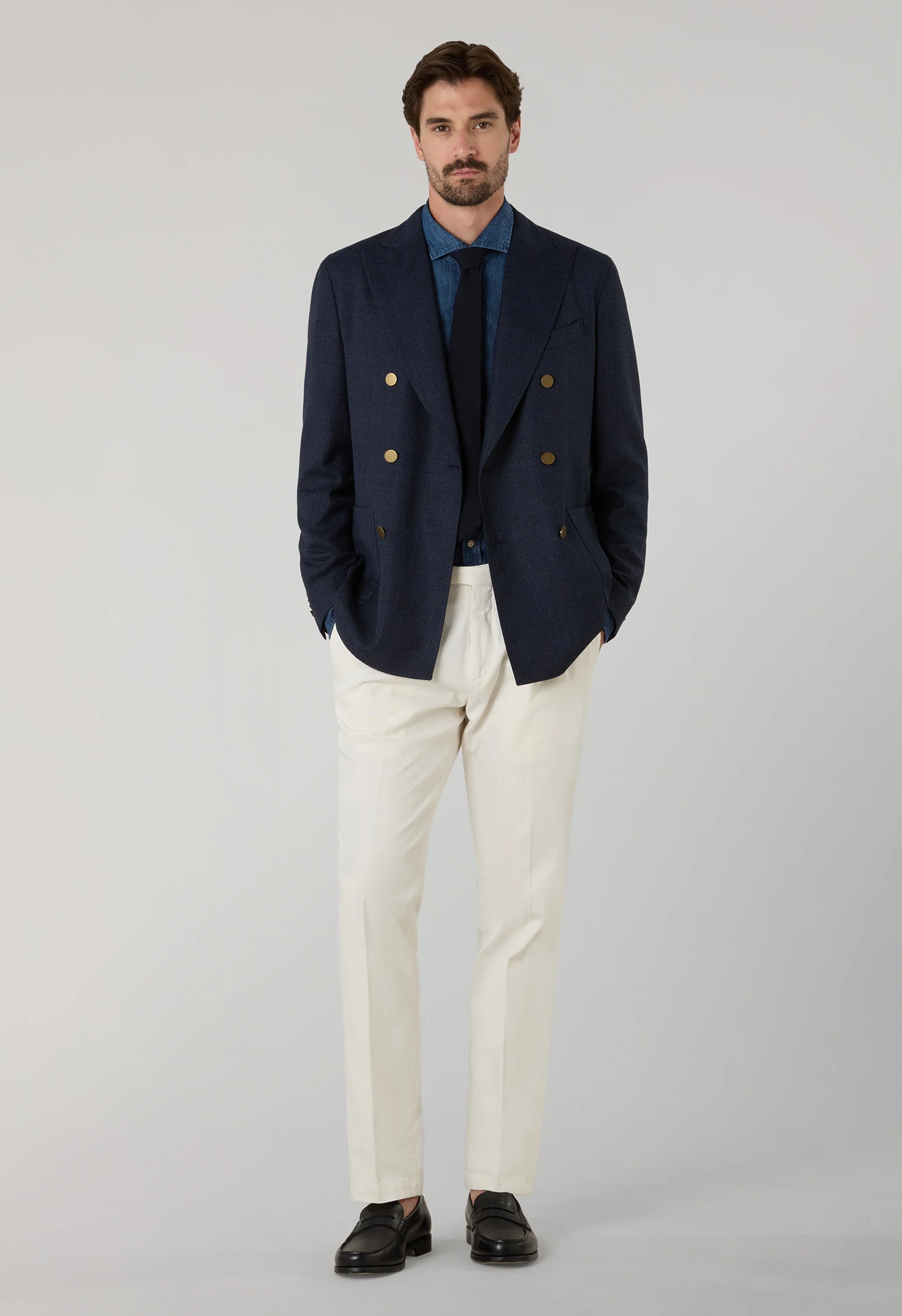 K-Jacket doppiopetto in lana leggera a nido d'ape blu - Image 3