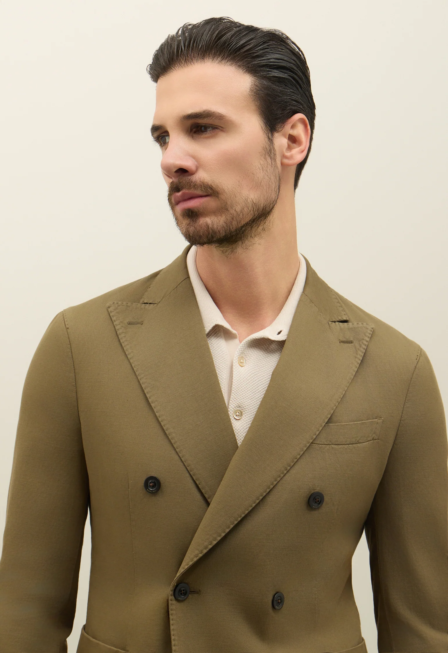 K-Jacket doppiopetto in twill di cotone e lino khaki - Image 3