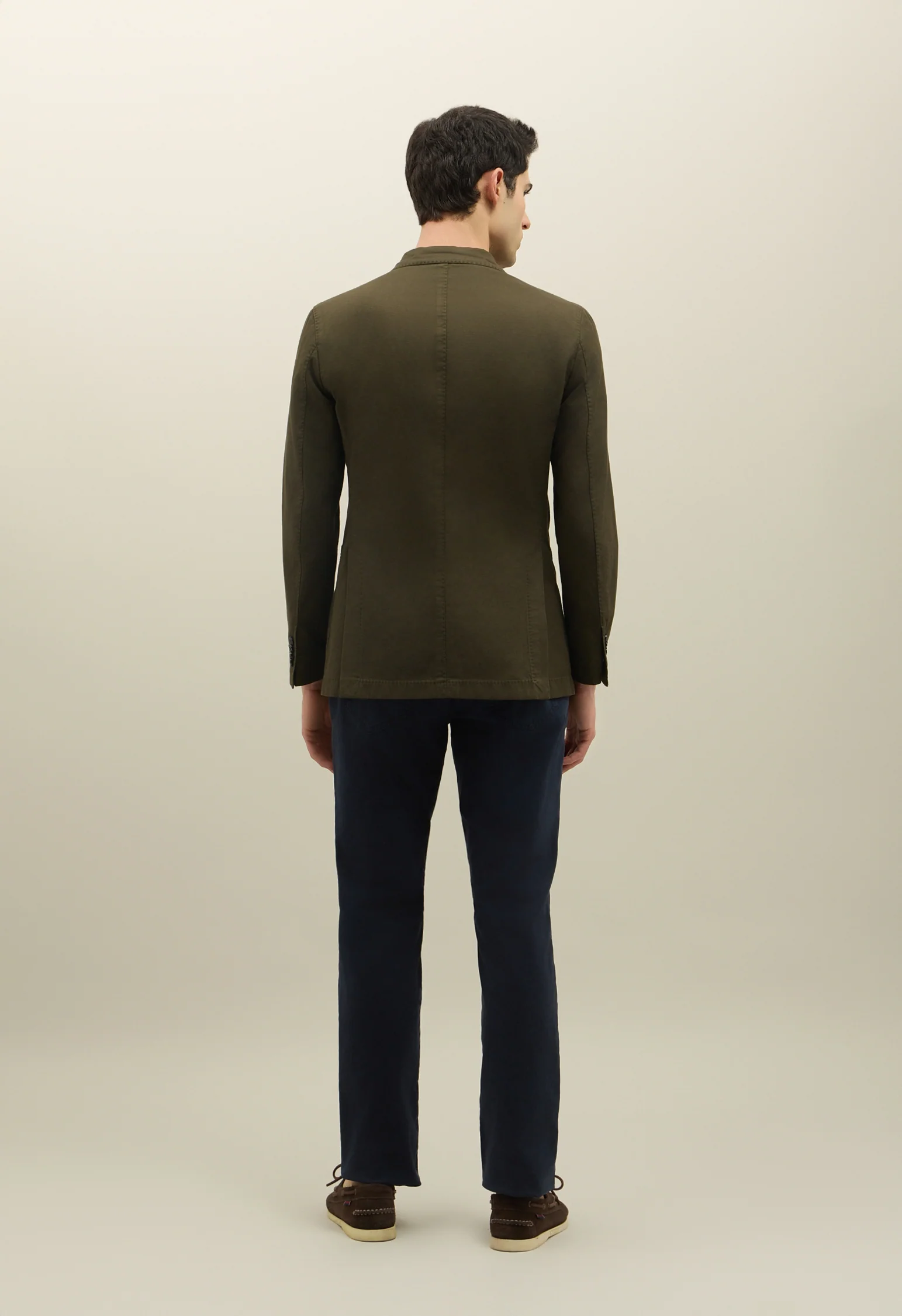 K-Jacket doppiopetto in twill di cotone e lino verde scuro - Image 2