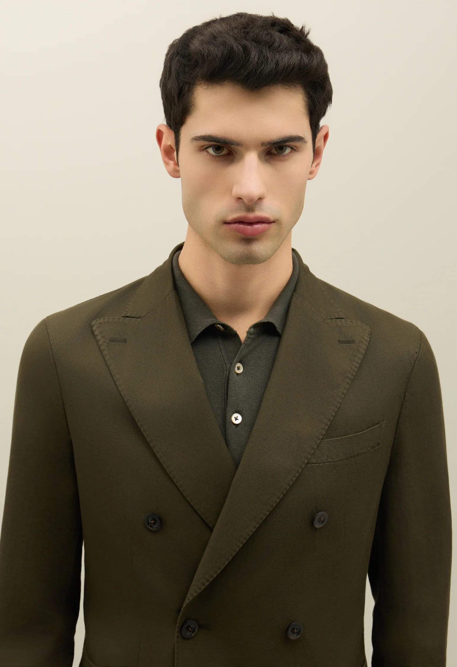 K-Jacket doppiopetto in twill di cotone e lino verde scuro - Image 3