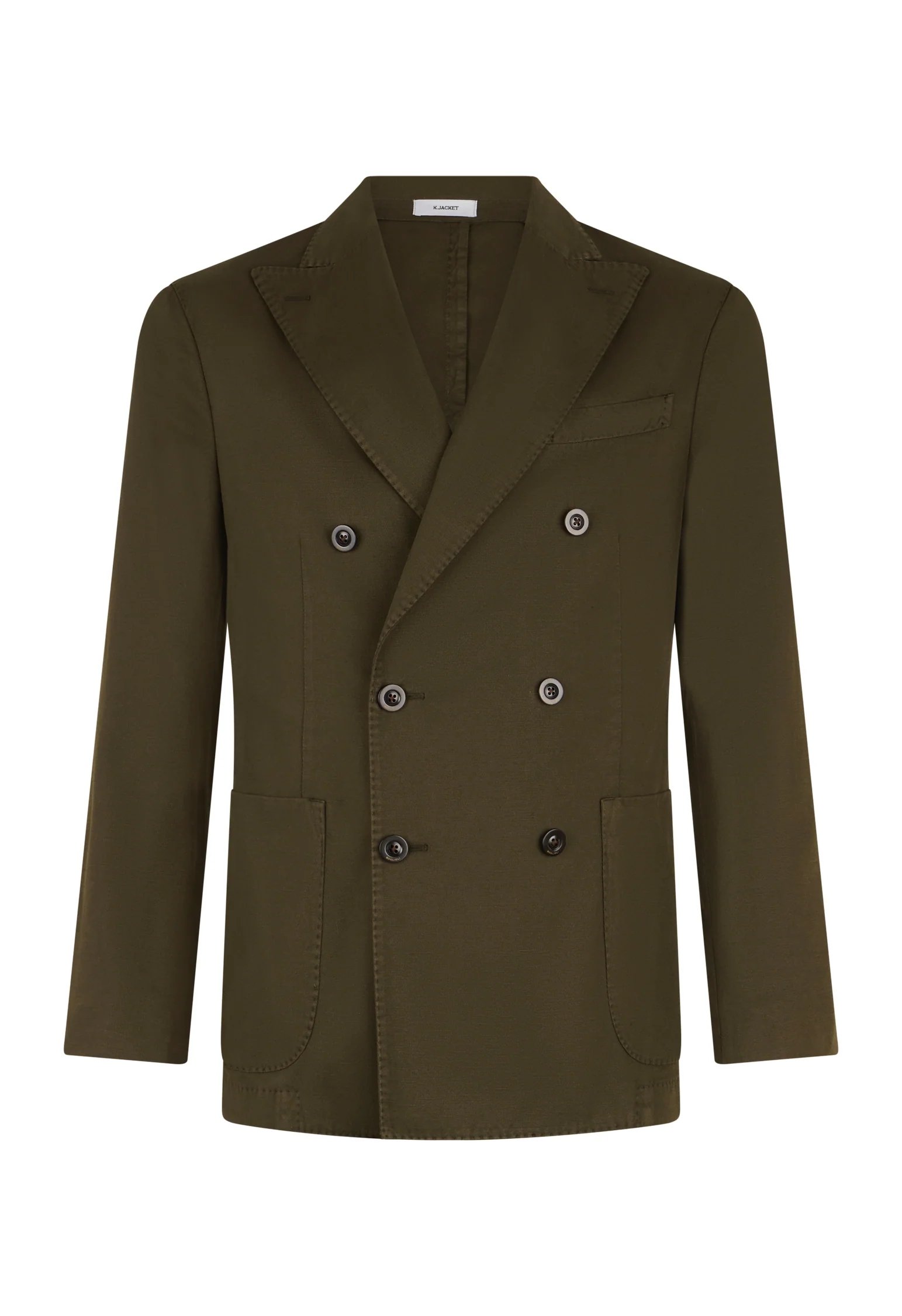 K-Jacket doppiopetto in twill di cotone e lino verde scuro - Image 4