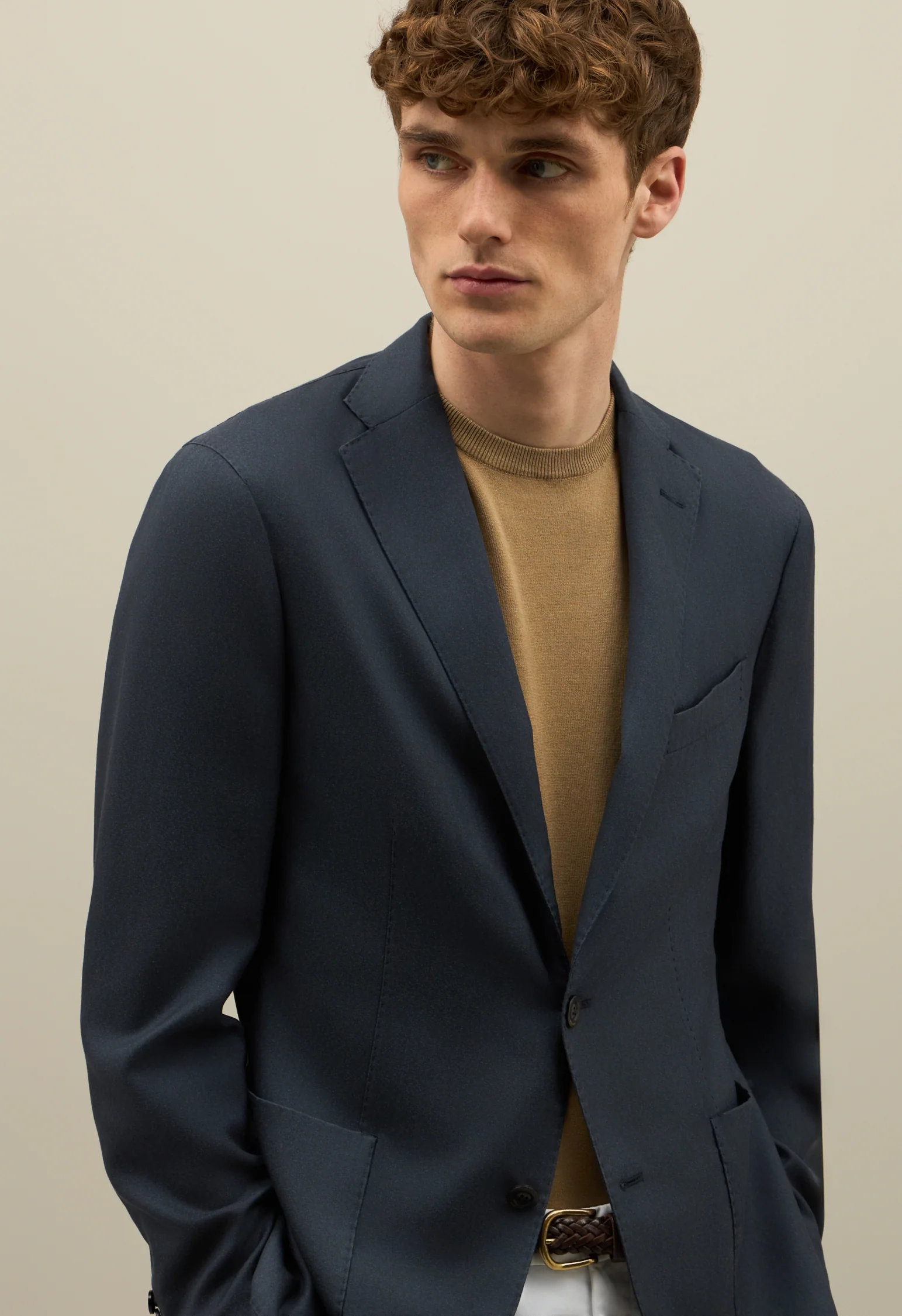 K-Jacket in cashmere e seta tinta in capo blu - Image 3