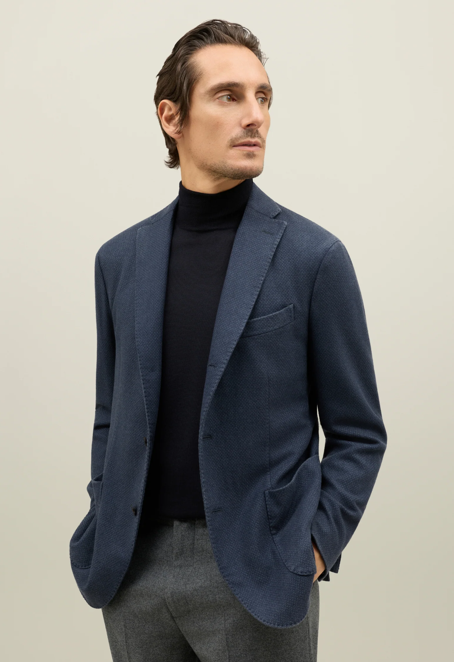 K-Jacket in cashmere micro-structure tinto in capo blu - Image 3