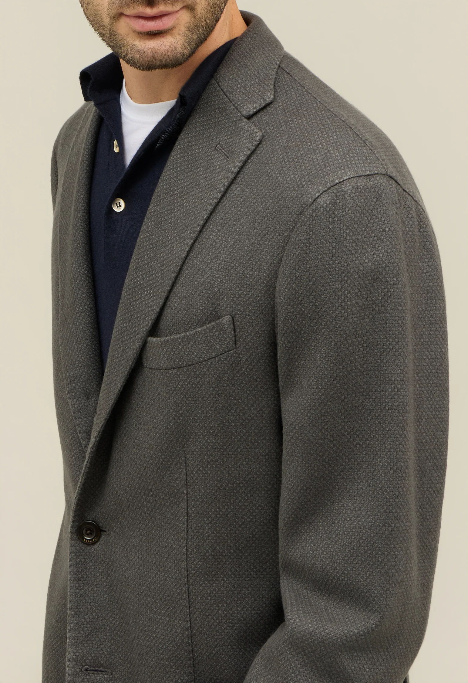 K-Jacket in cashmere micro-structure tinto in capo grigia - Image 3