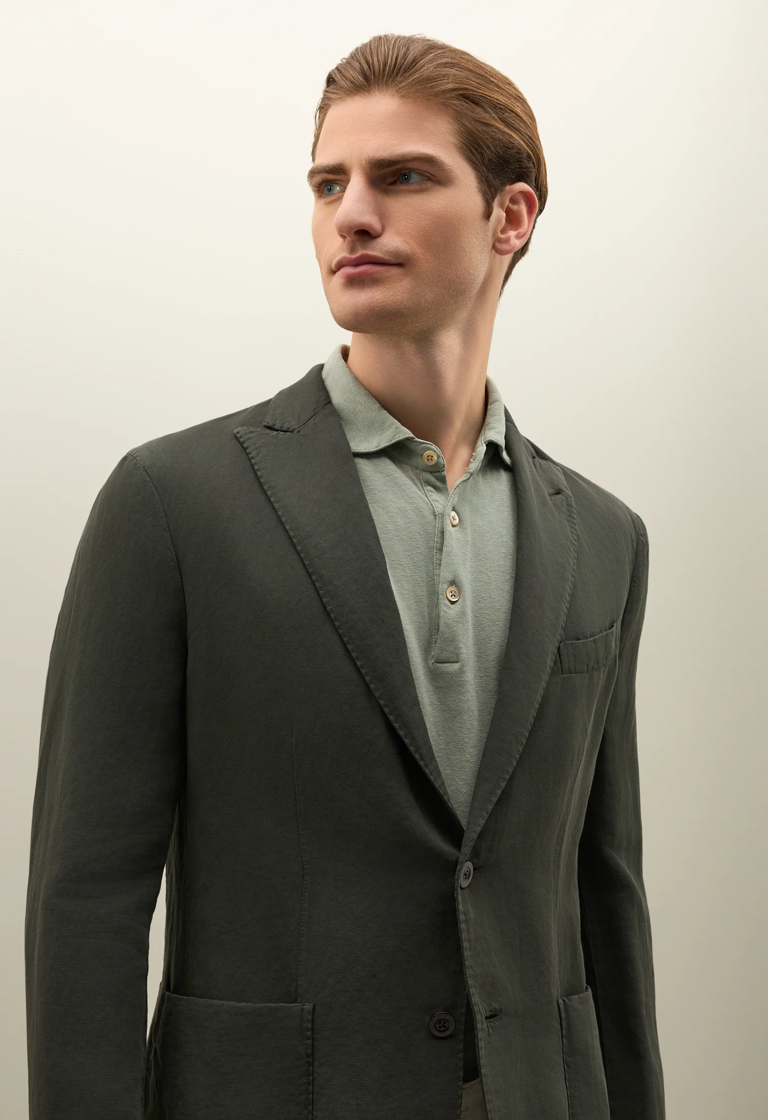 K-Jacket in cotone e lino satin verde - Image 3