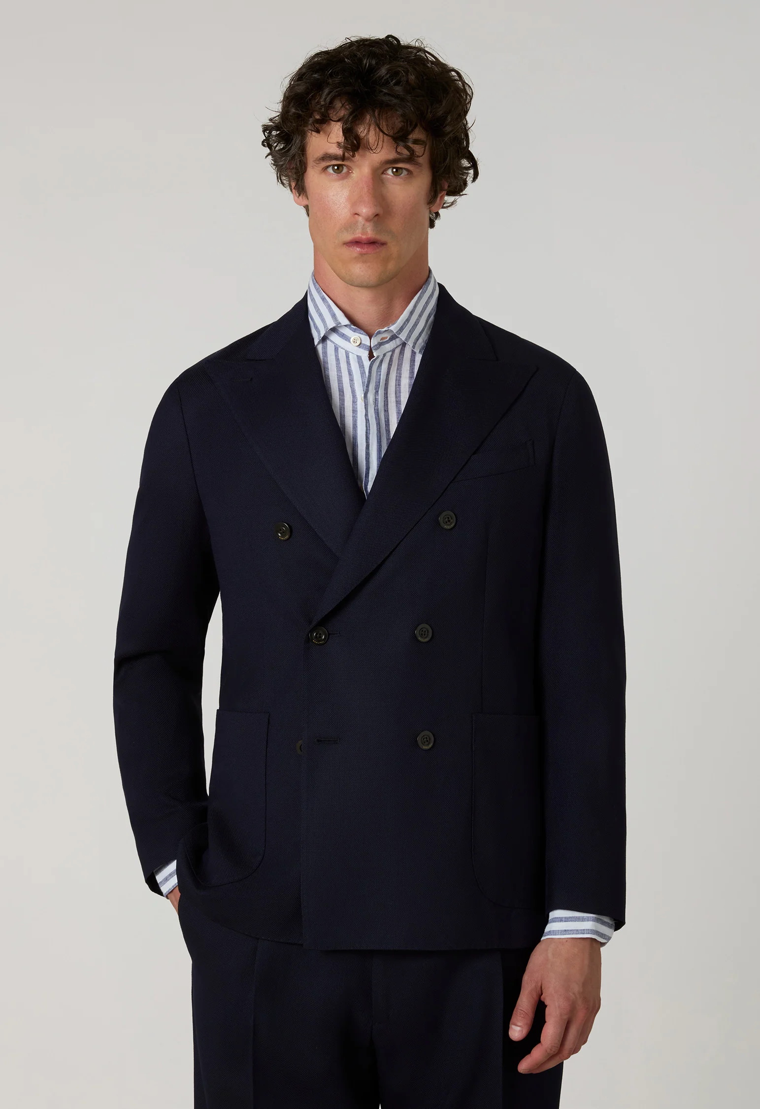 Abito K-Jacket in lana leggera a nido d'ape blu - Image 3