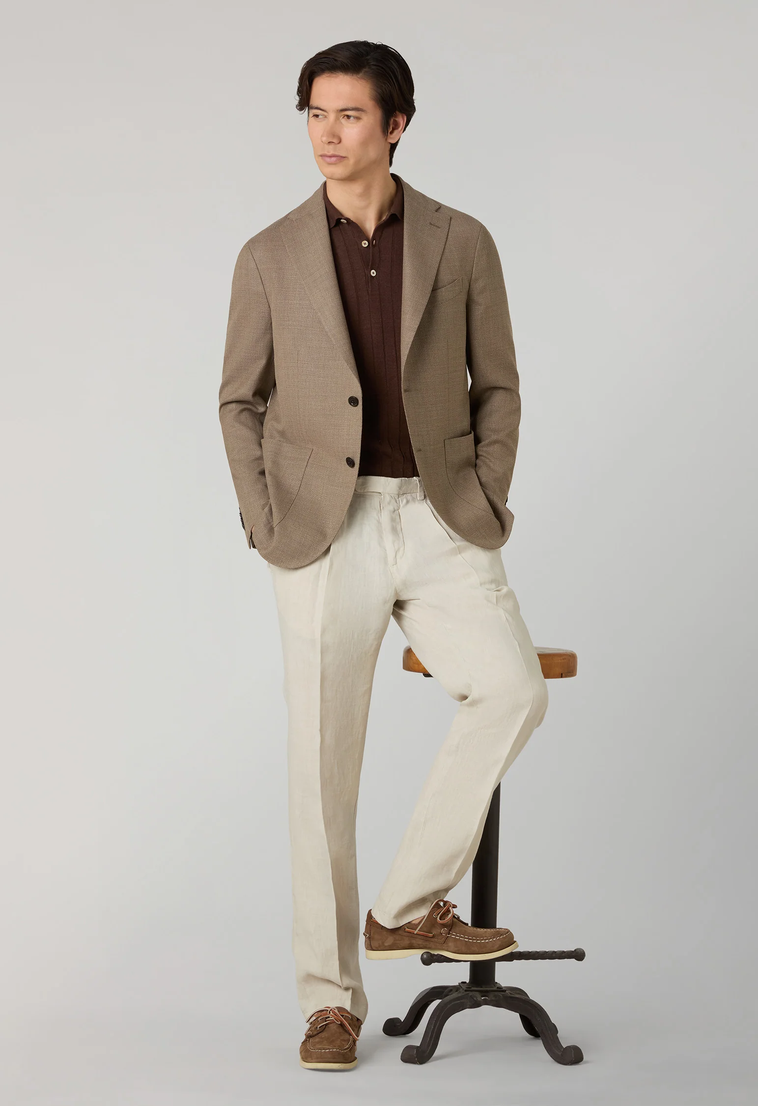 K-Jacket in lana leggera a nido d'ape marrone chiaro - Image 3