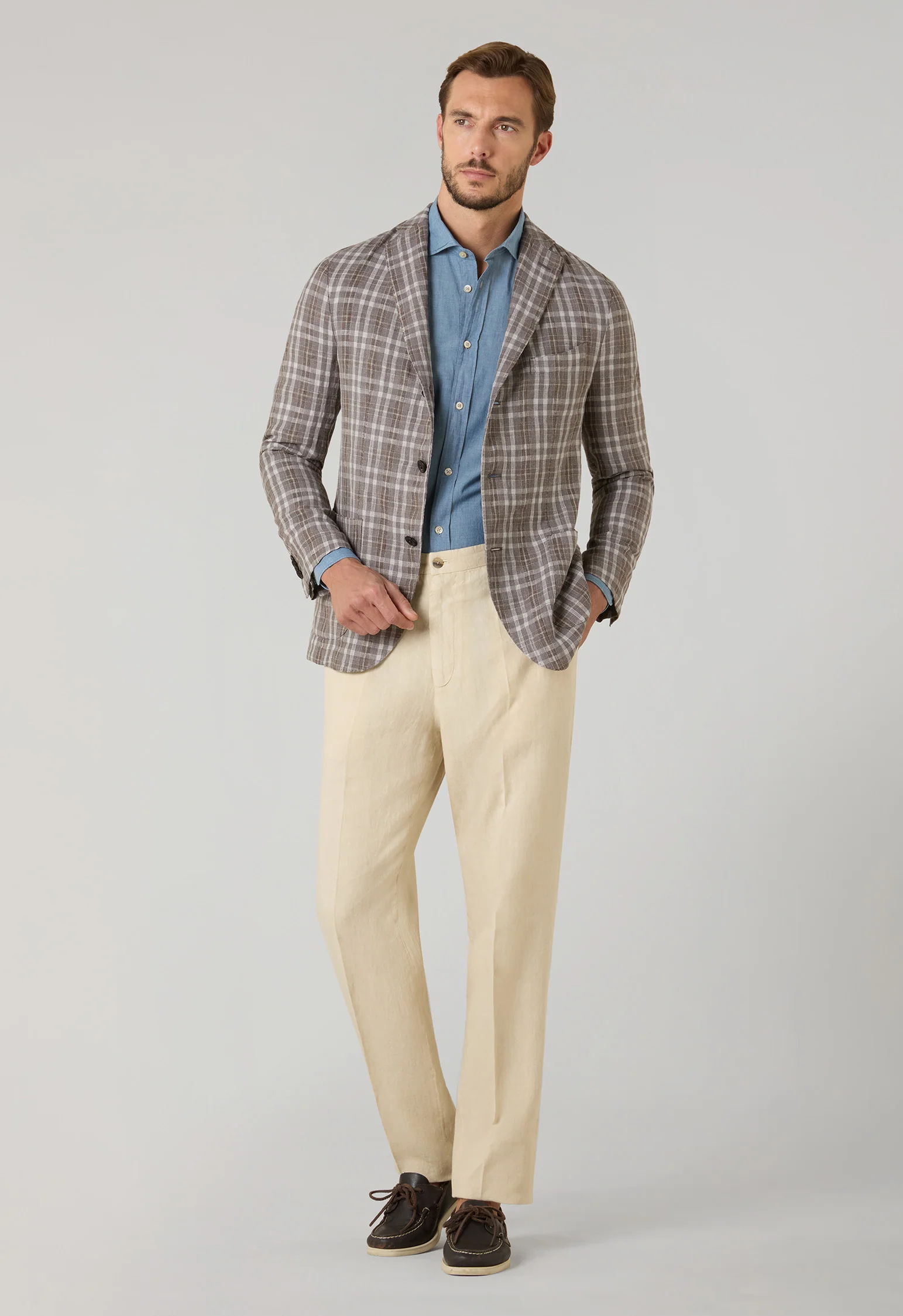 K-Jacket in lana lino e seta tartan marrone fantasia - Image 3