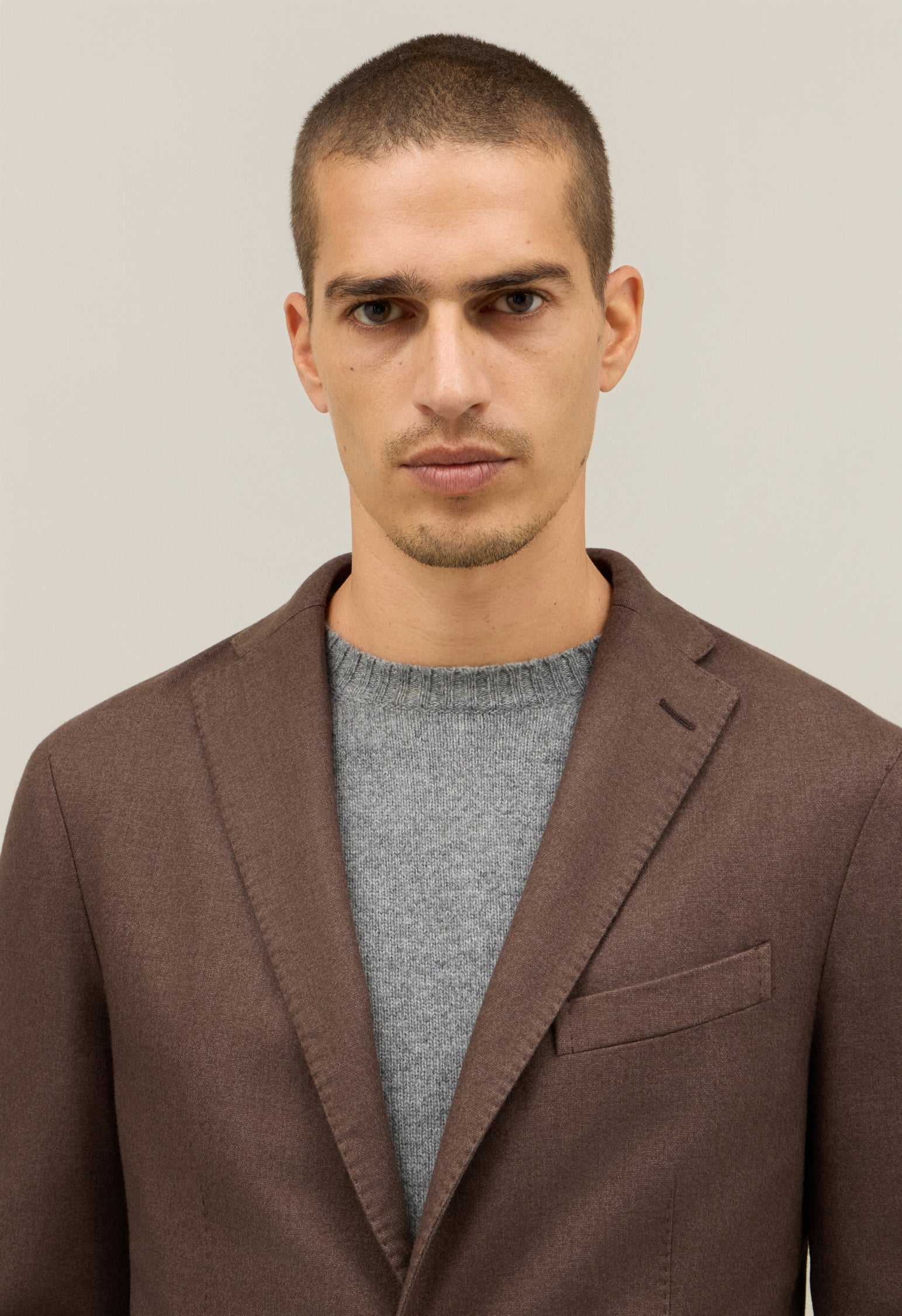 K-Jacket in lana tinta in capo marrone - Image 3