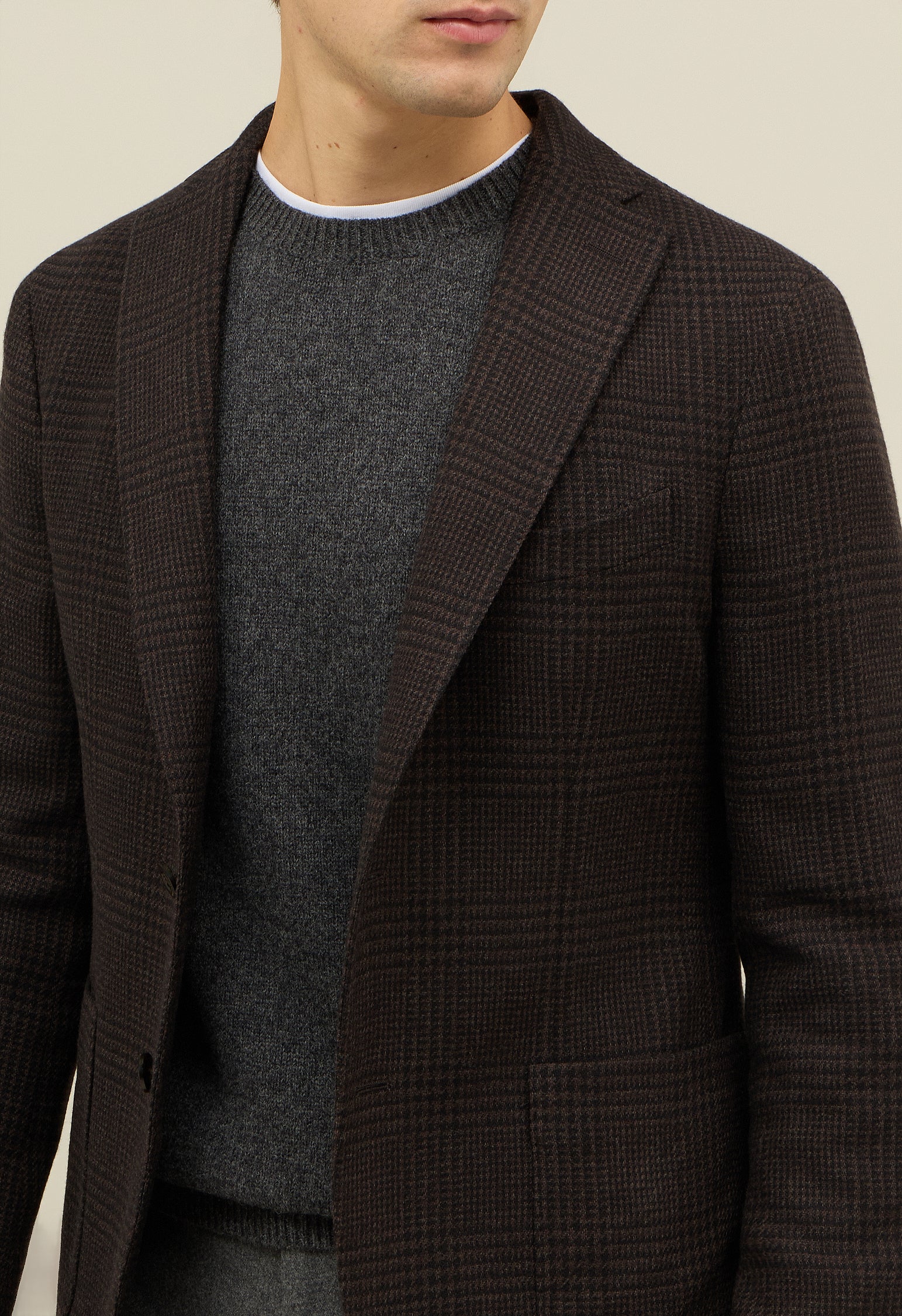 K-Jacket Principe di Galles in misto lana e cashmere marrone - Image 3