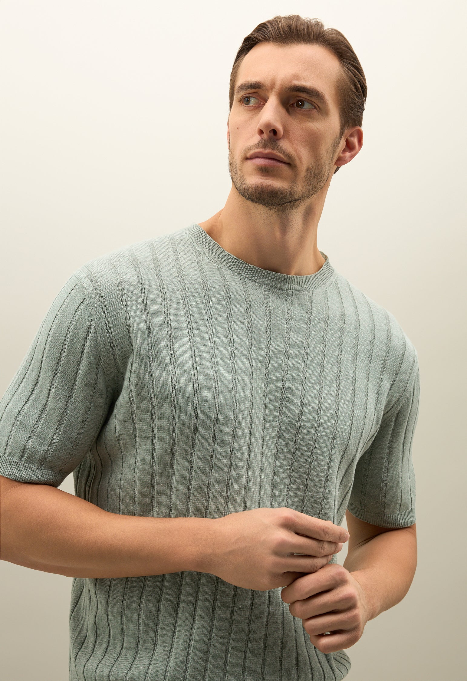 Maglia in lino a coste piatte verde - Image 3