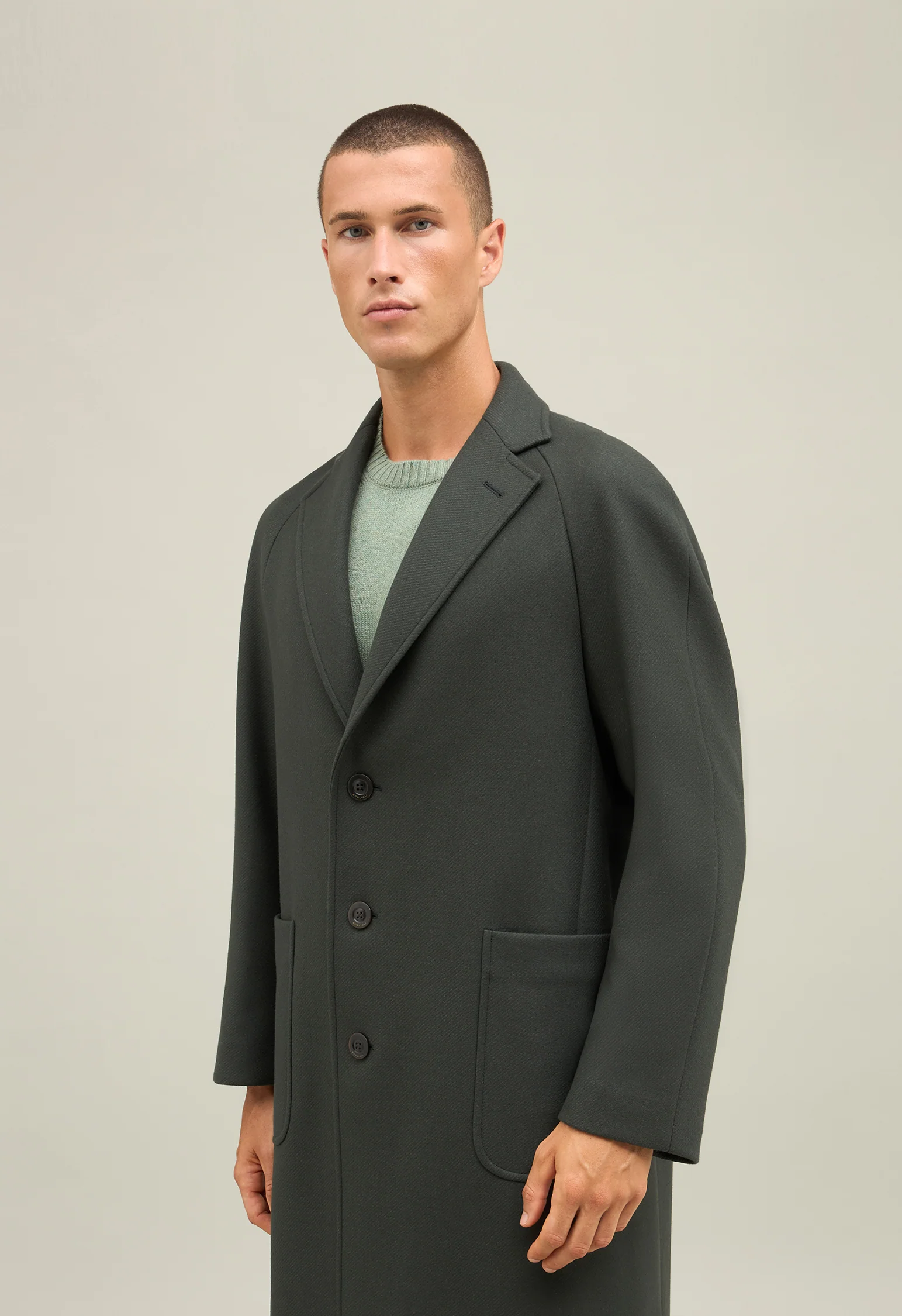 Overcoat in lana e cashmere verde - Image 3