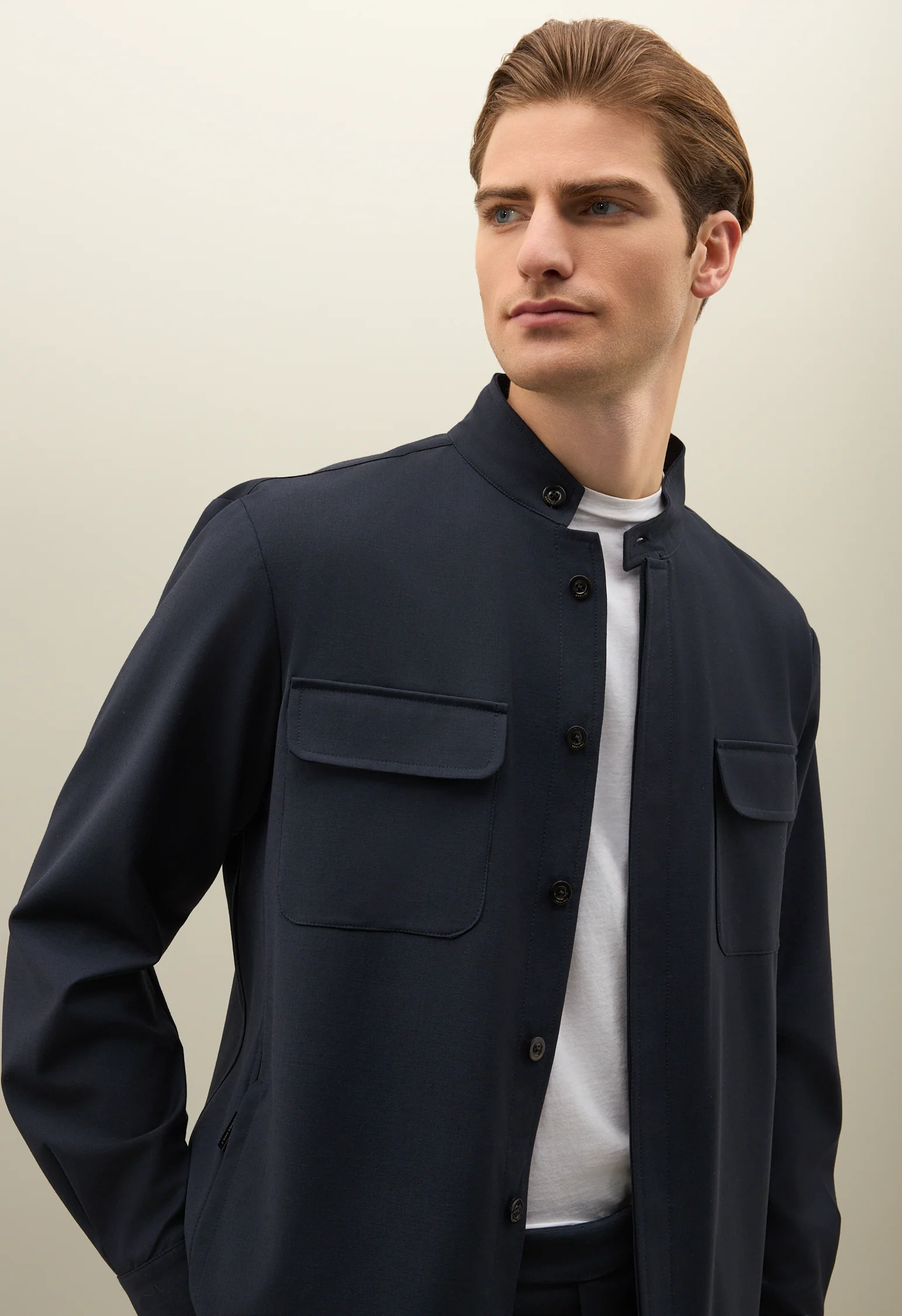 Overshirt guru in lana stretch blu - Image 3