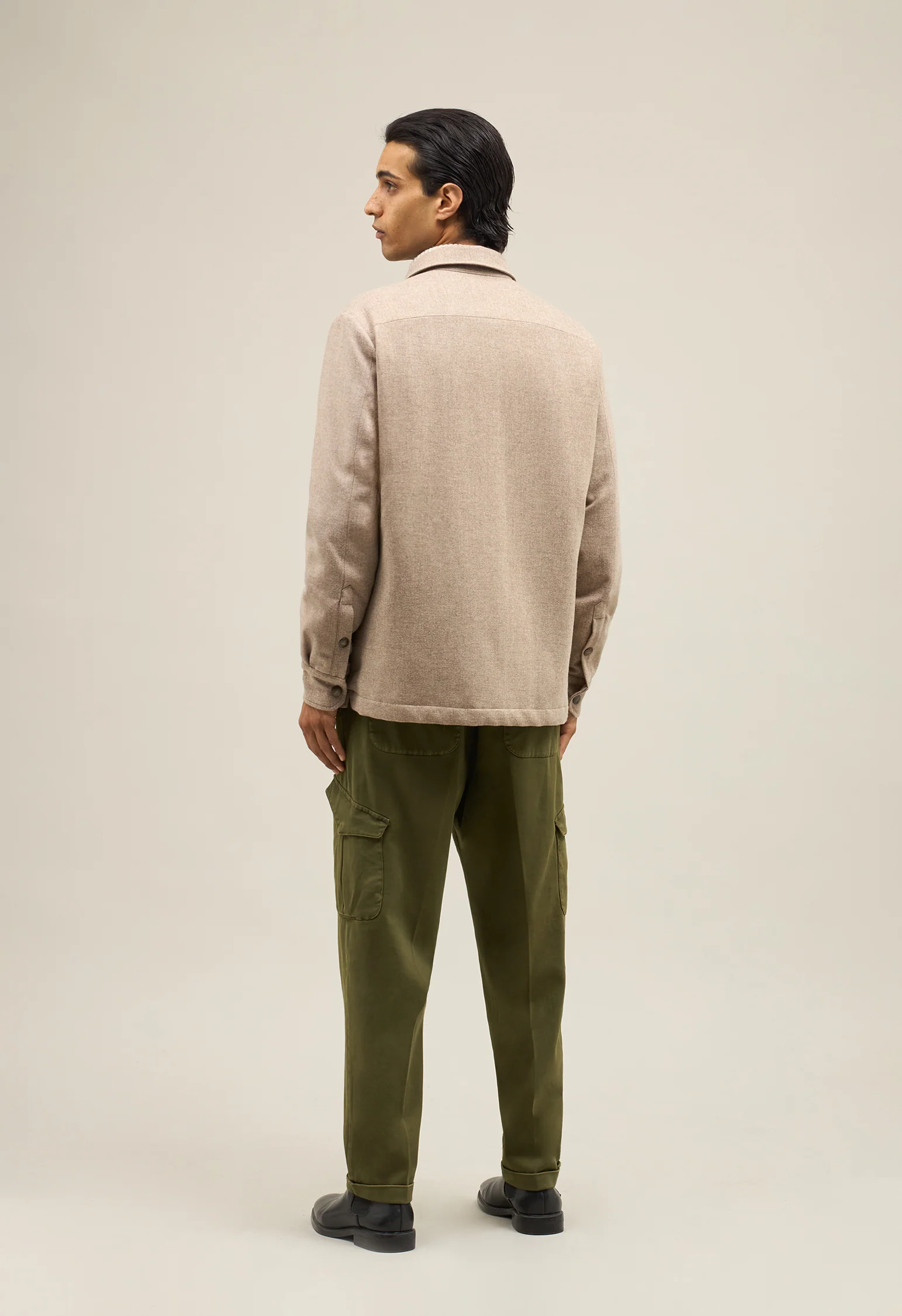 Overshirt imbottita in misto lana beige - Image 3