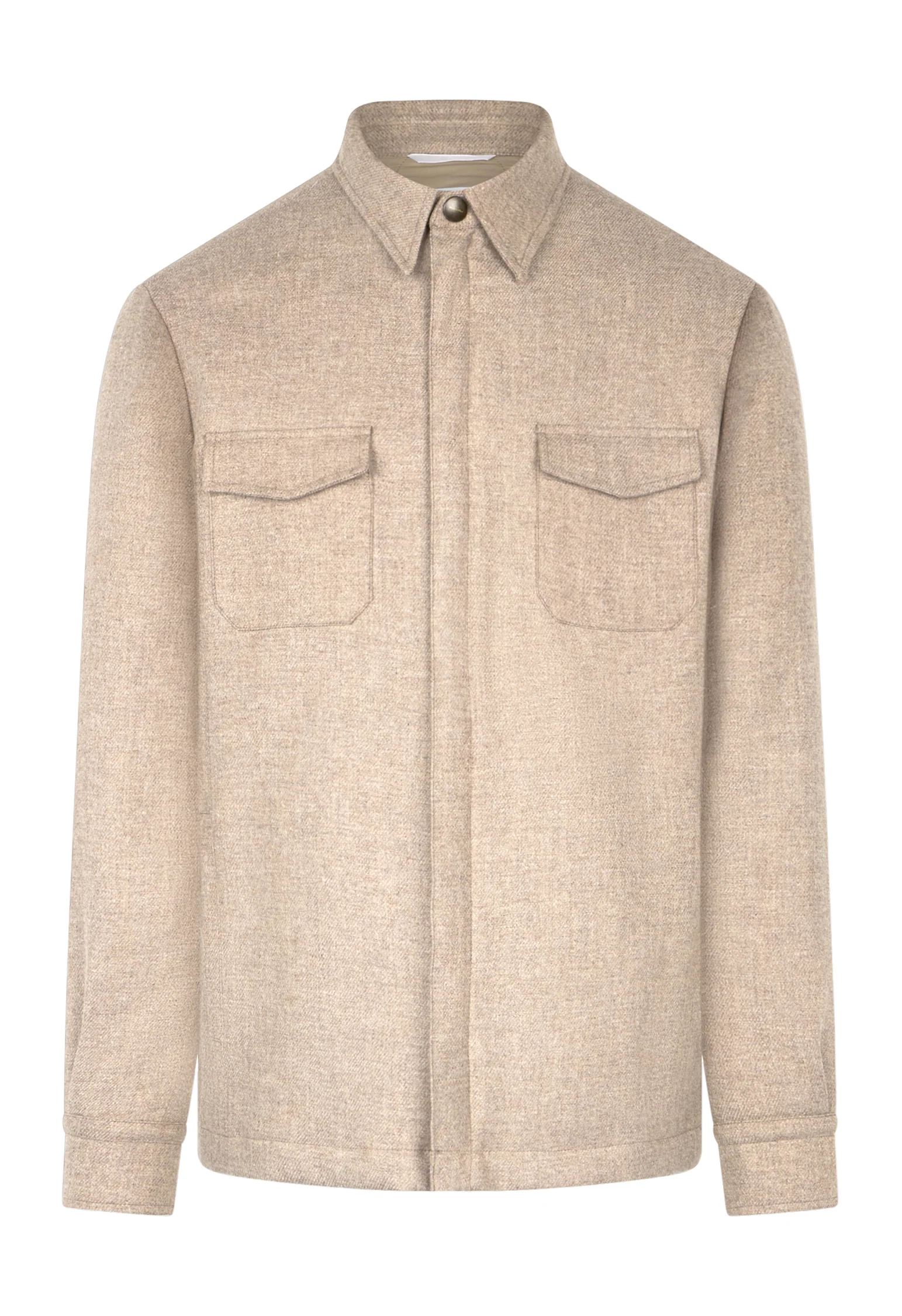 Overshirt imbottita in misto lana beige - Image 4