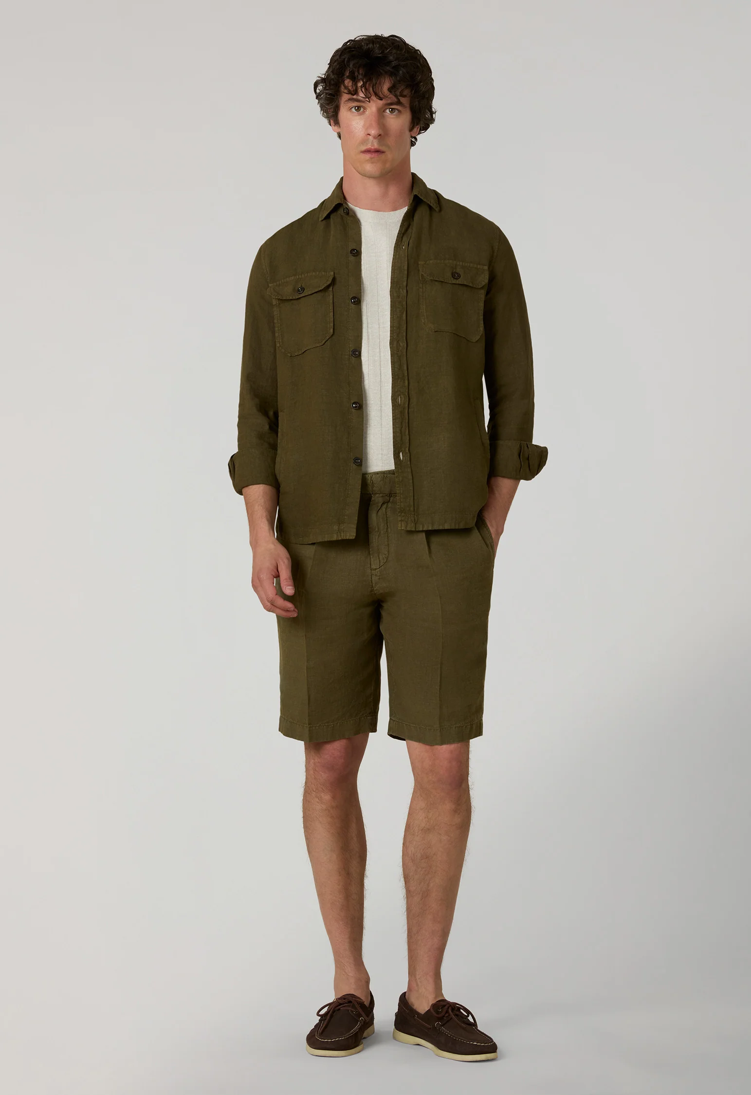 Overshirt in lino tinto in capo marrone chiaro - Image 3