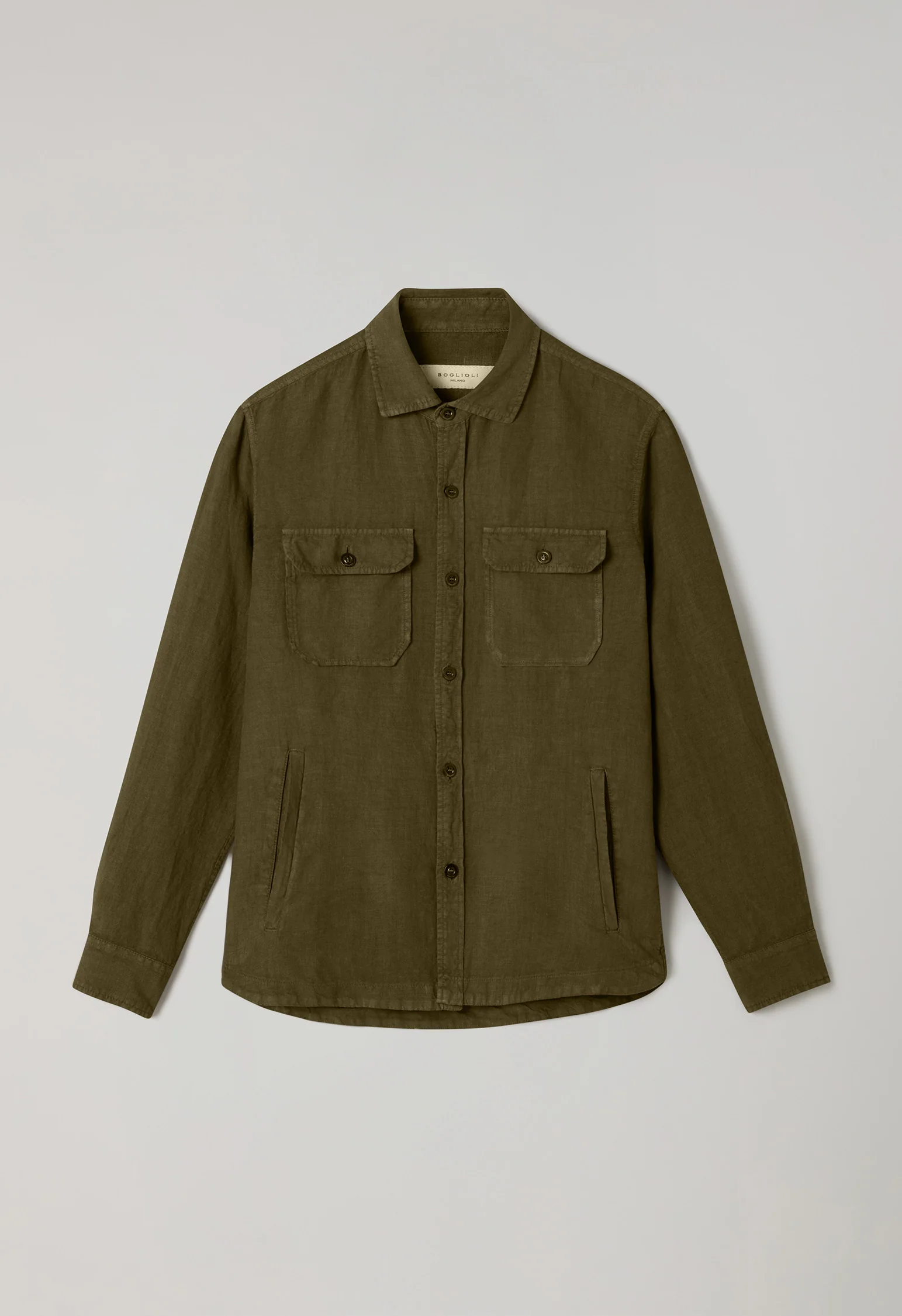 Overshirt in lino tinto in capo marrone chiaro - Image 4