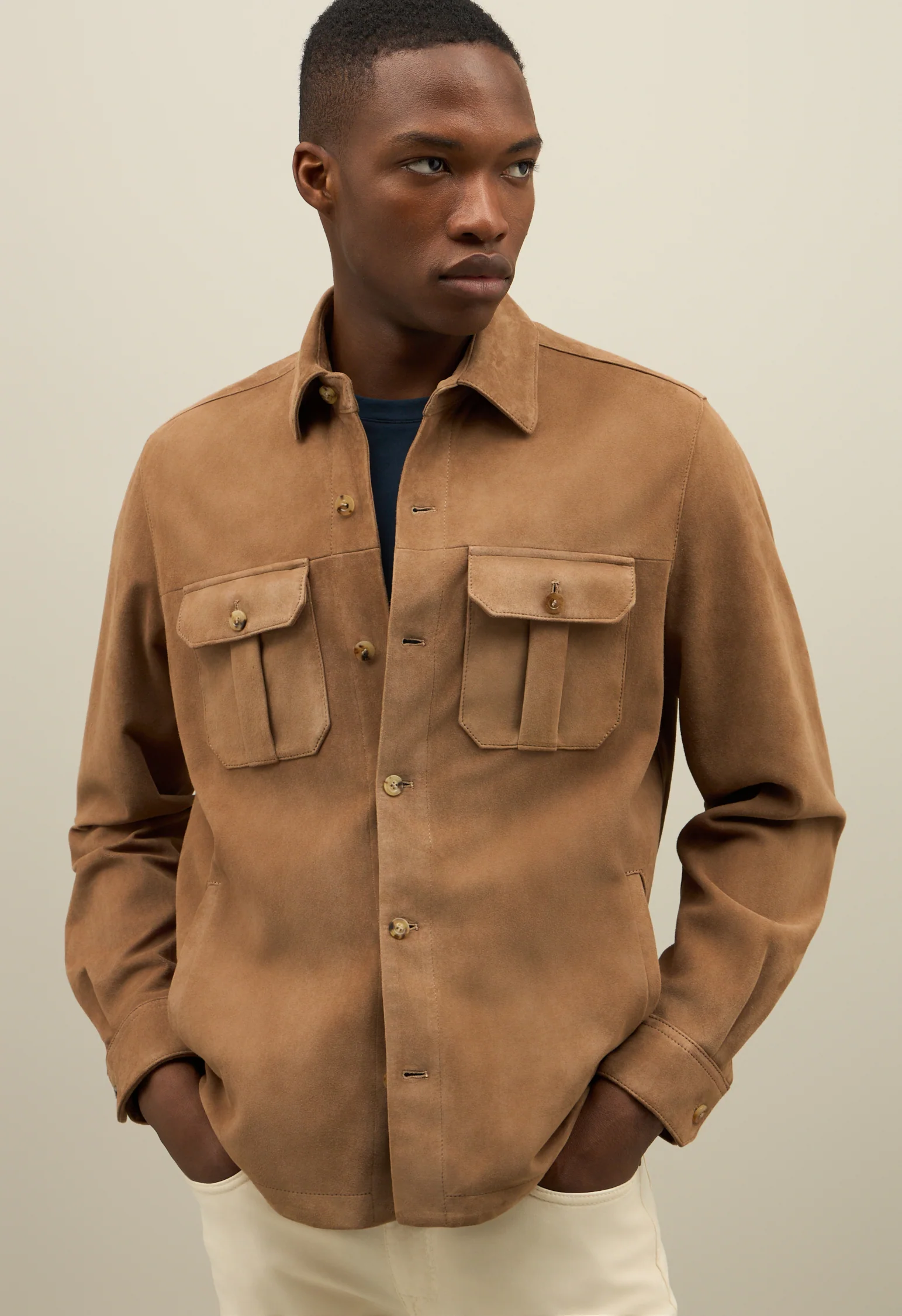 Overshirt in suede beige scuro - Image 3