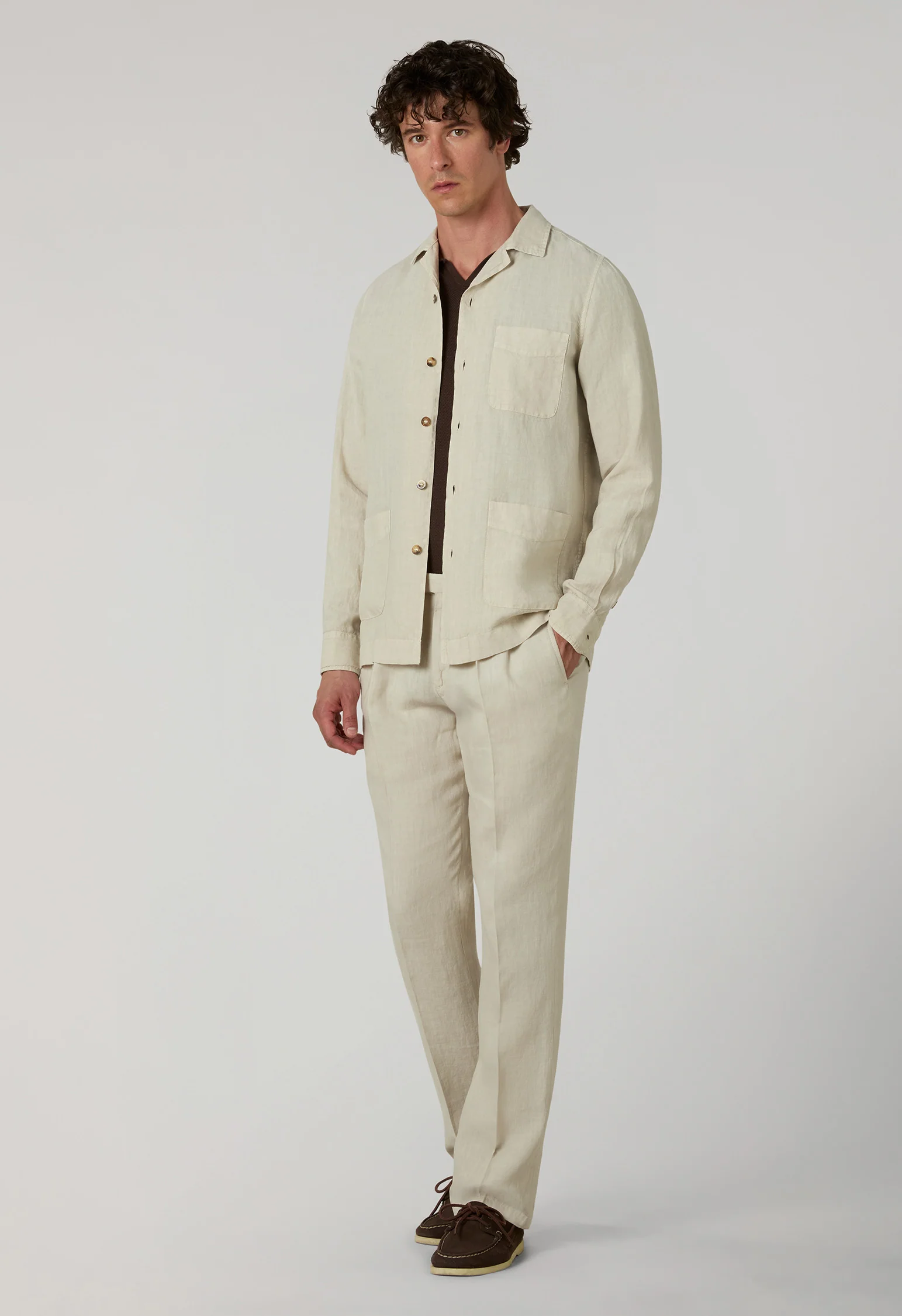 Overshirt Painter in lino tinto in capo beige - Image 3