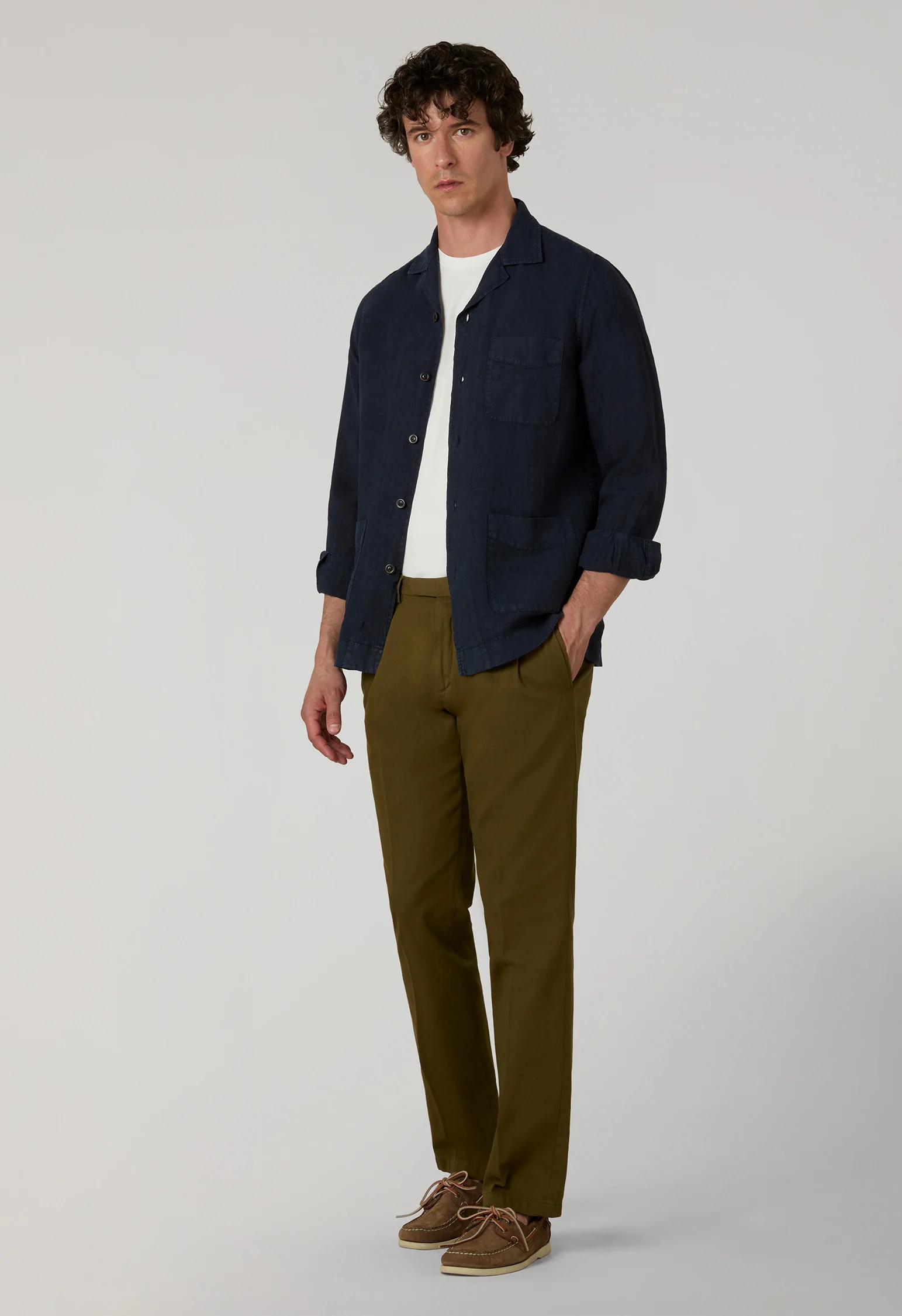 Overshirt Painter in lino tinto in capo blu - Image 3