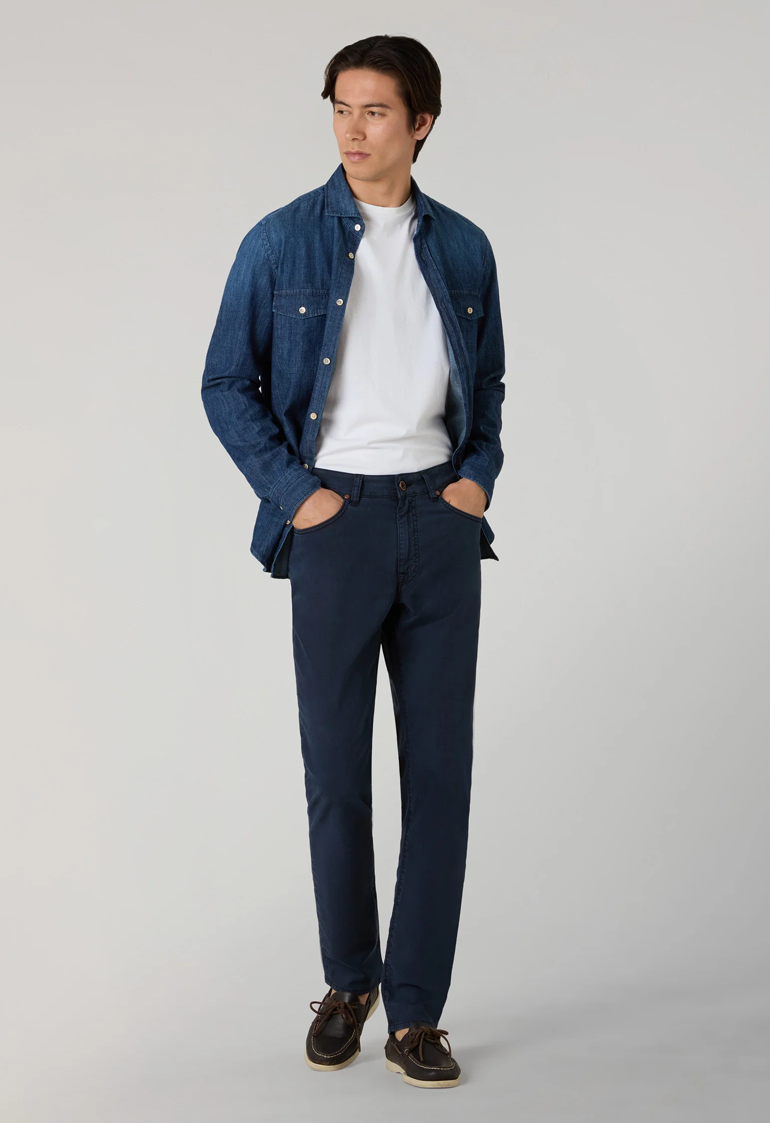 Pantalone 5 tasche in cotone e seta tinto in capo blu - Image 3