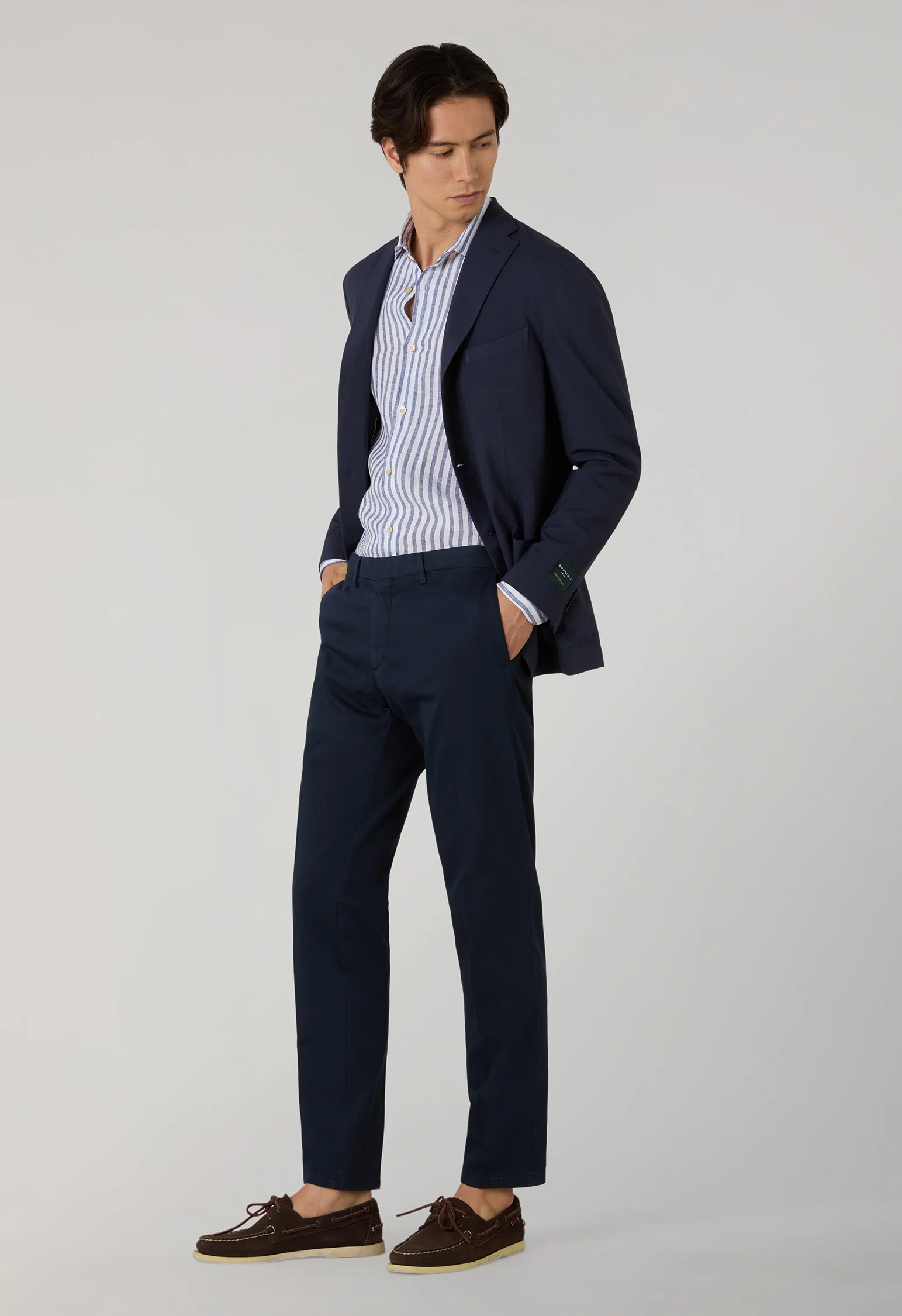 Pantalone in cotone tinto in capo micro-spinato blu - Image 3