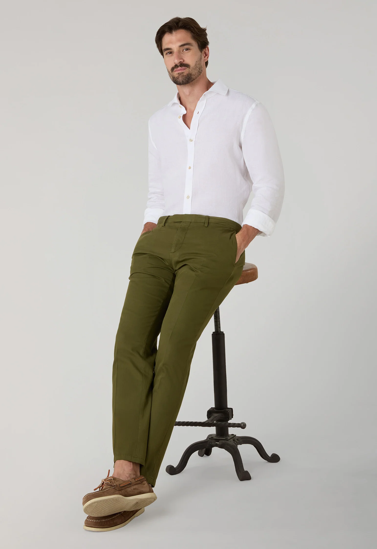 Pantalone in cotone tinto in capo micro-spinato verde - Image 3