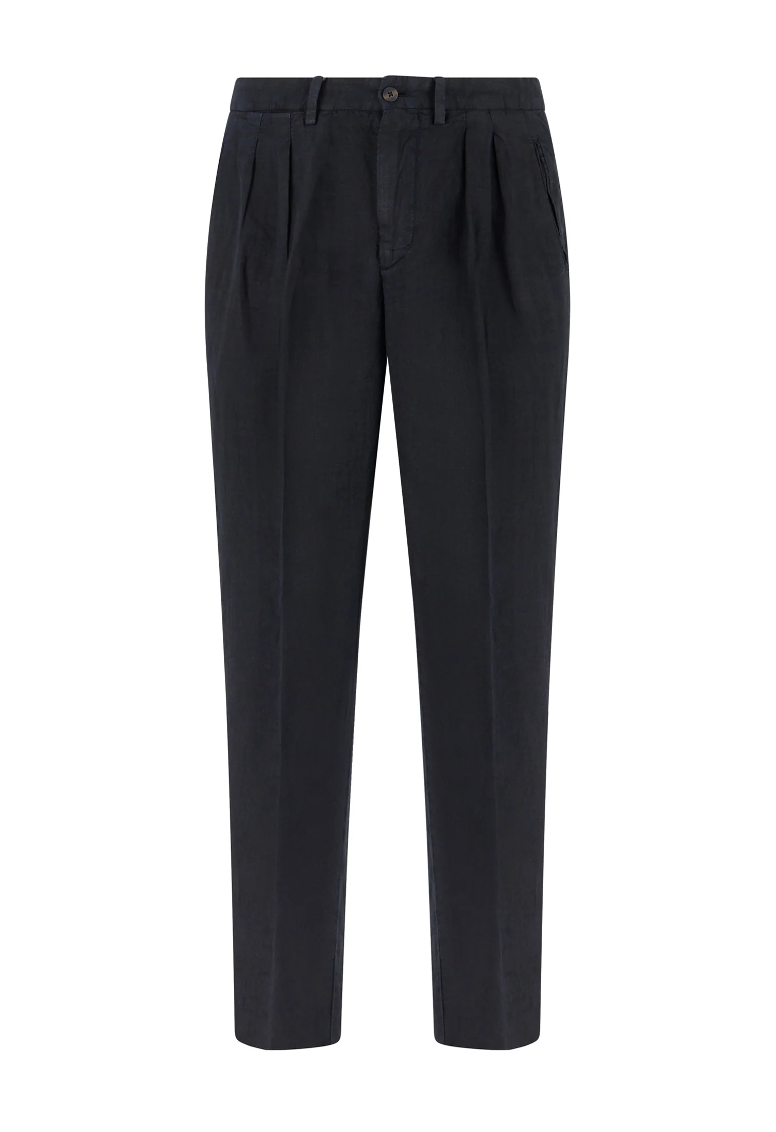 Pantalone in lino tinto in capo con due pinces blu - Image 4