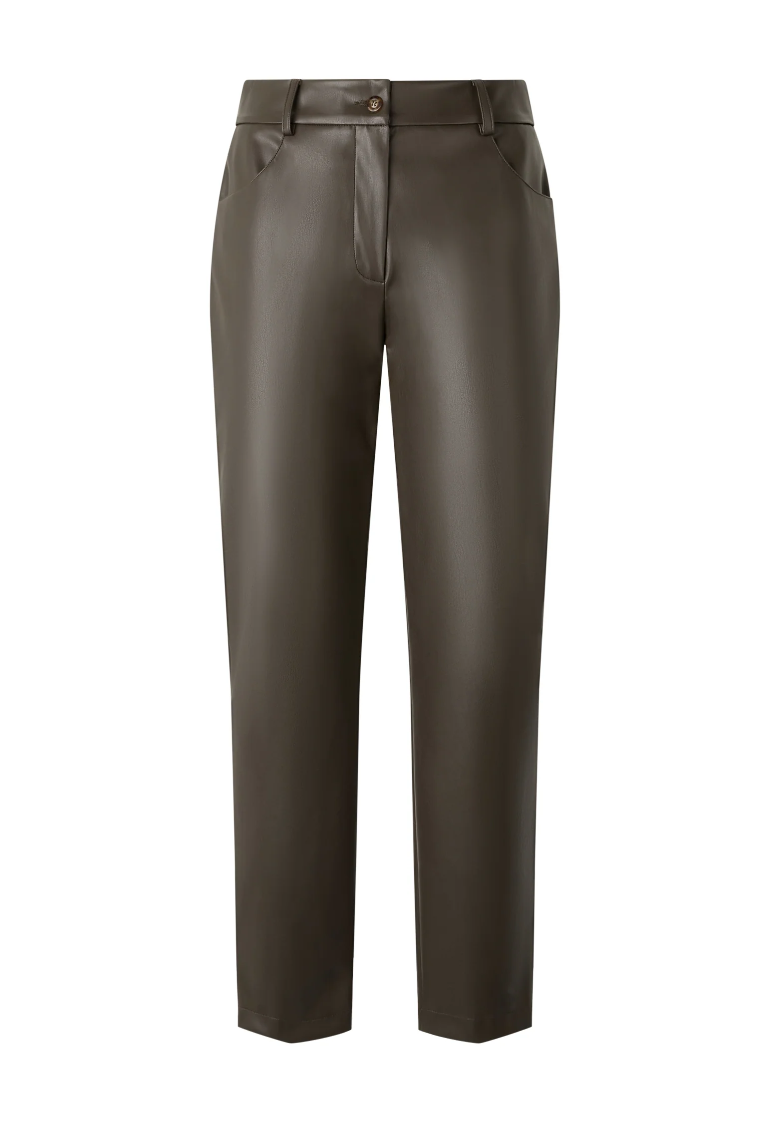 Pantalone in pelle vegana a 5 tasche verde - Image 4
