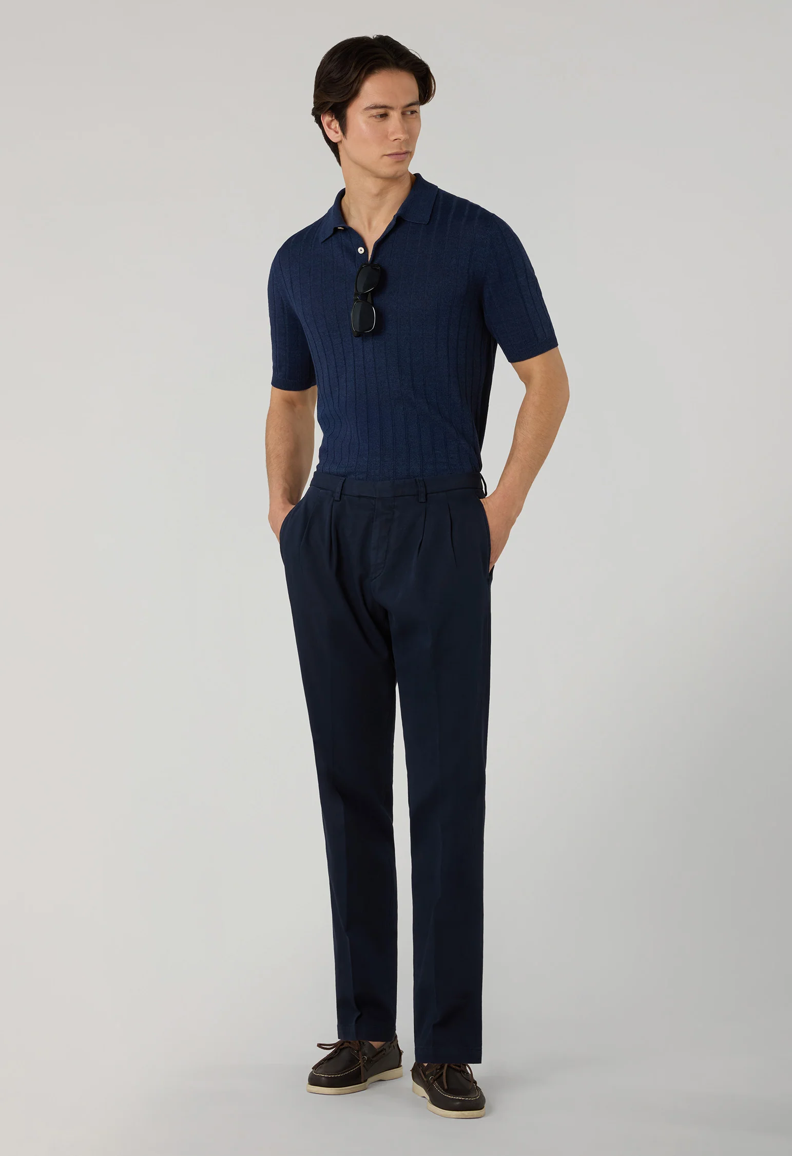 Pantalone Napoli in cotone stretch tinto in capo blu - Image 3