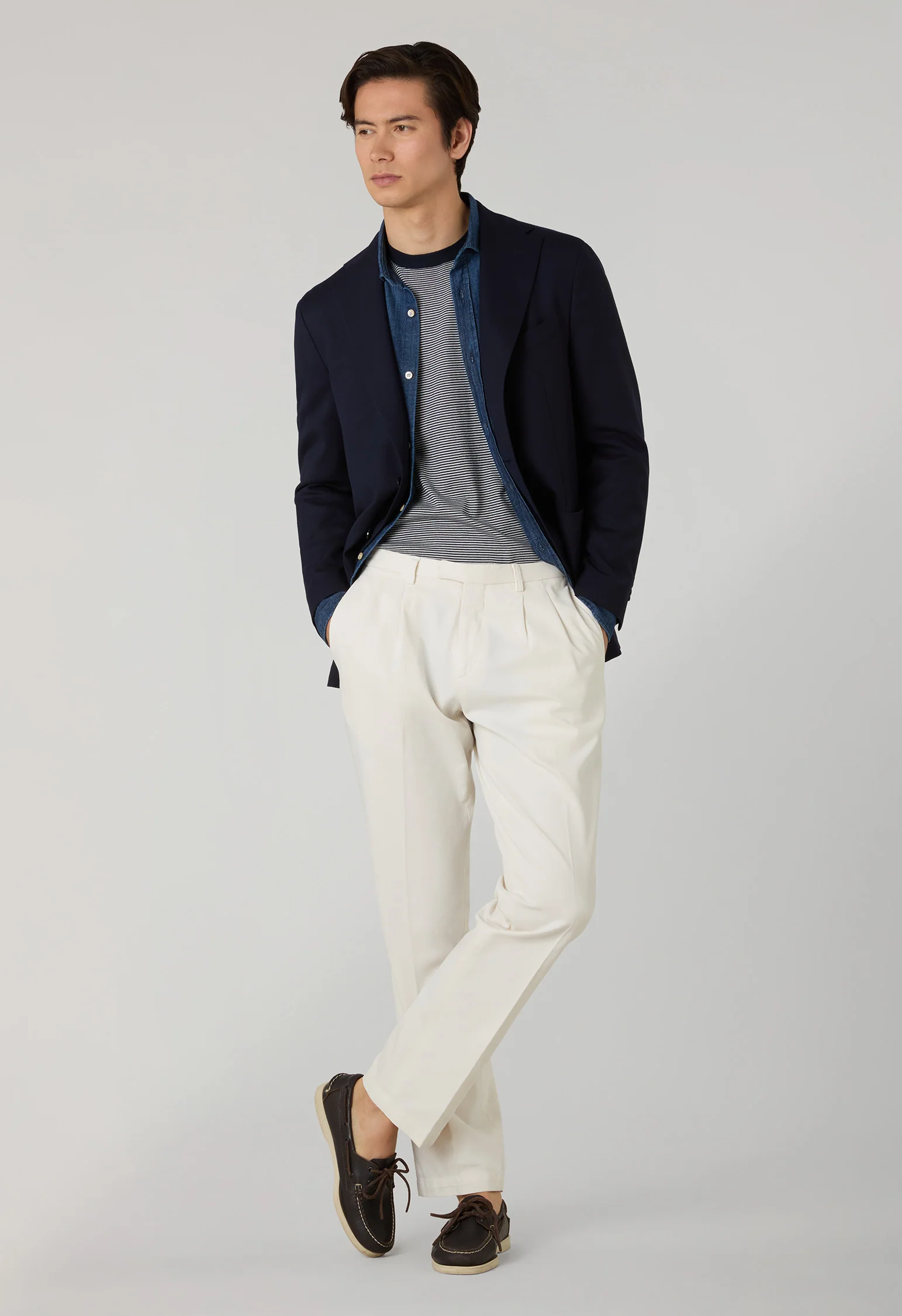 Pantalone Napoli in cotone stretch tinto in capo ghiaccio - Image 3